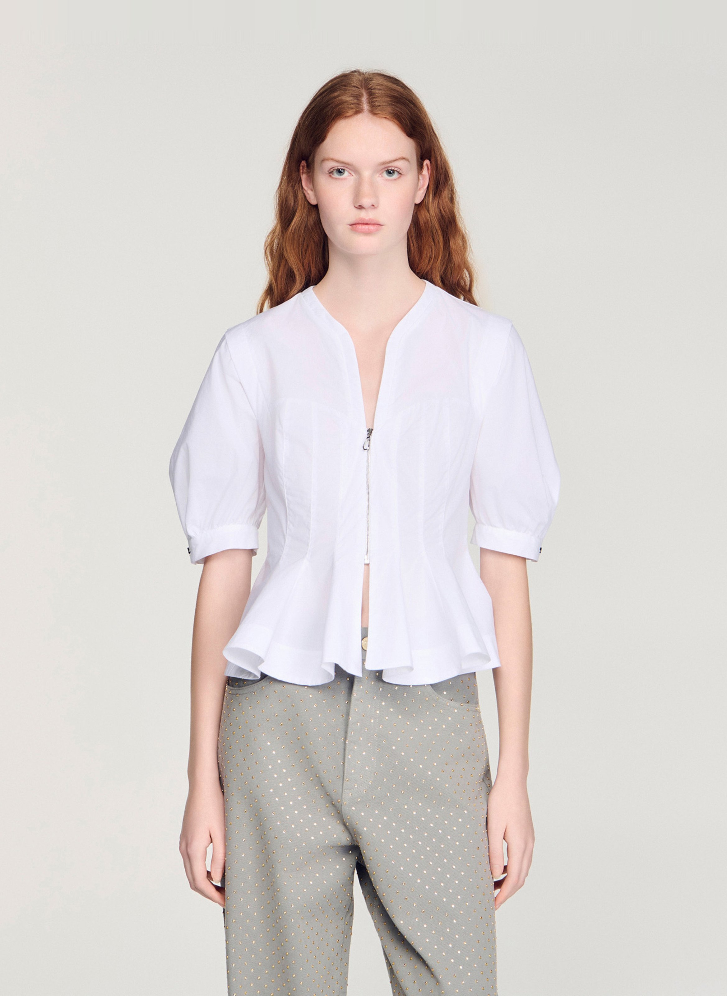 Blouse col v en coton SANDRO Blanc