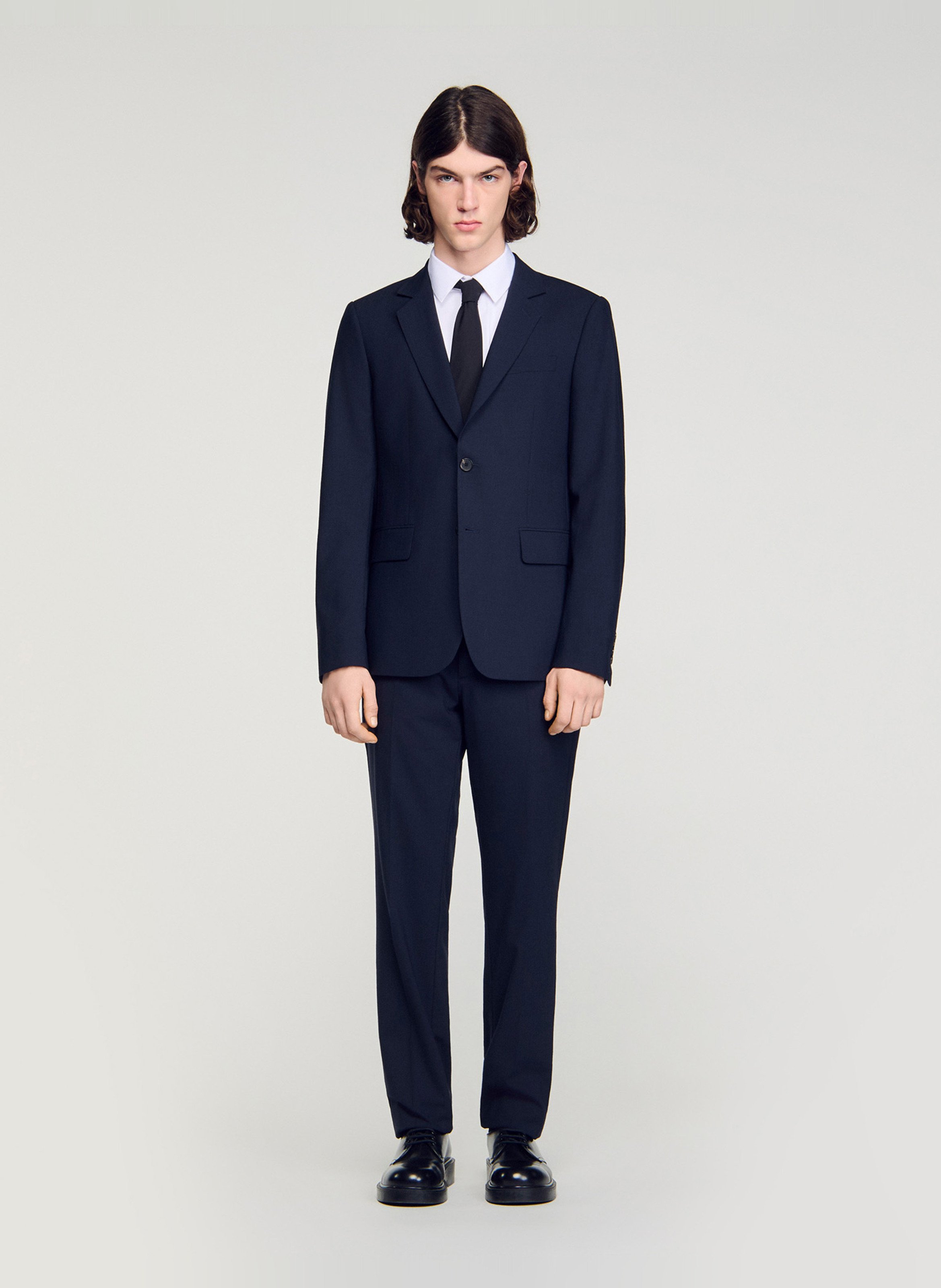 Veste tailleur droite en laine mélangée SANDRO Bleu
