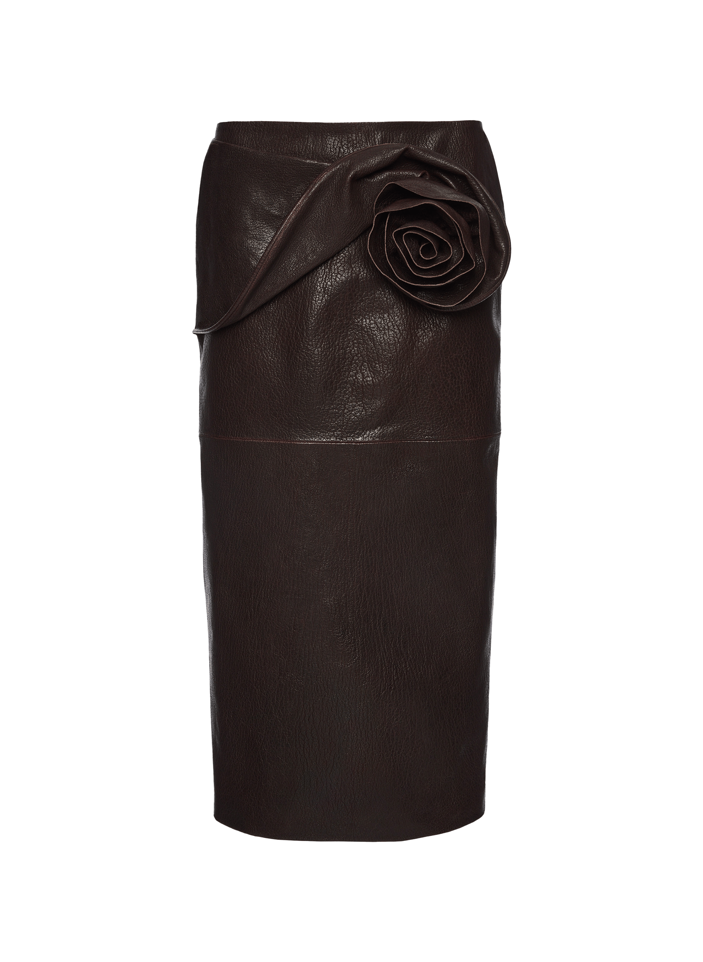 Jupe midi en cuir noir ornée de fleurs torsadées à la main MAGDA BUTRYM Marron