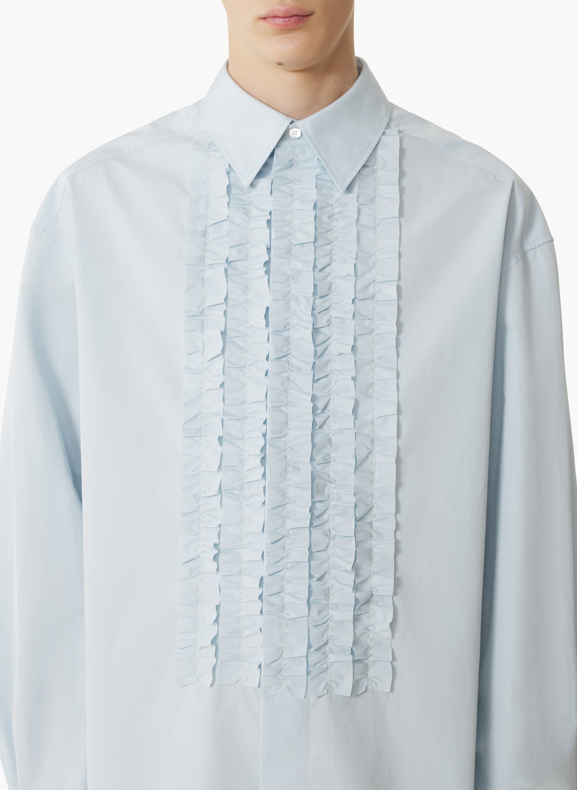 Chemise à plastron en popeline de coton Bleu