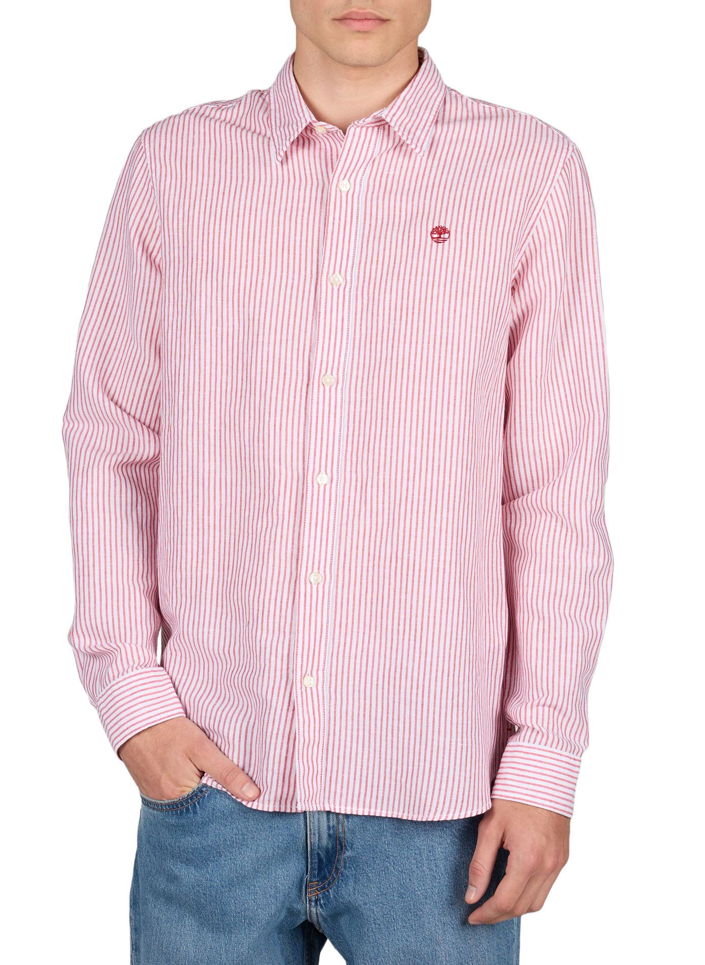 Straight Striped Shirt in Cotton and Linen TIMBERLAND Red