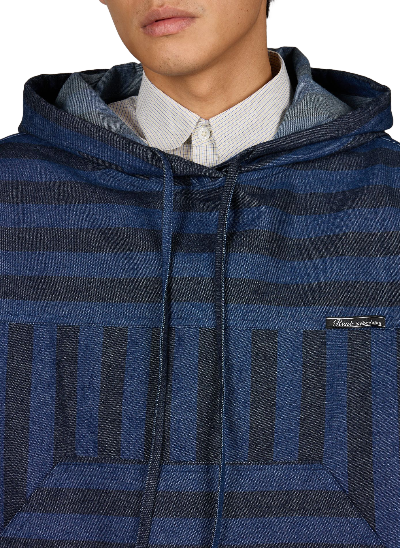 Hoodie rayé à manches courtes tombantes en coton RENÈ Bleu