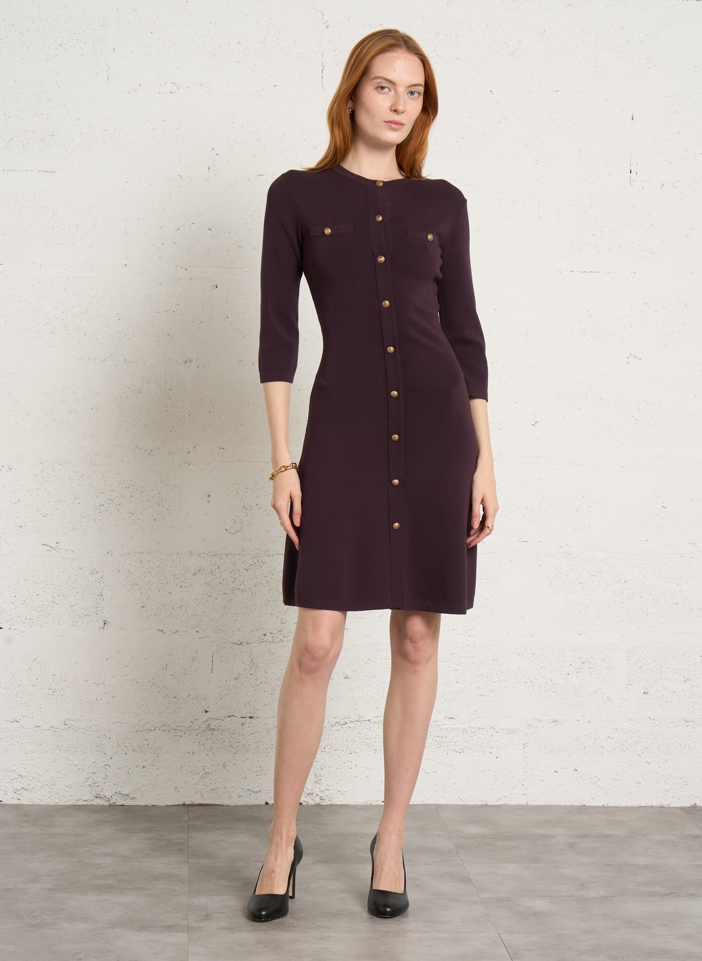 Robe midi tricot boutonné IKKS Violet