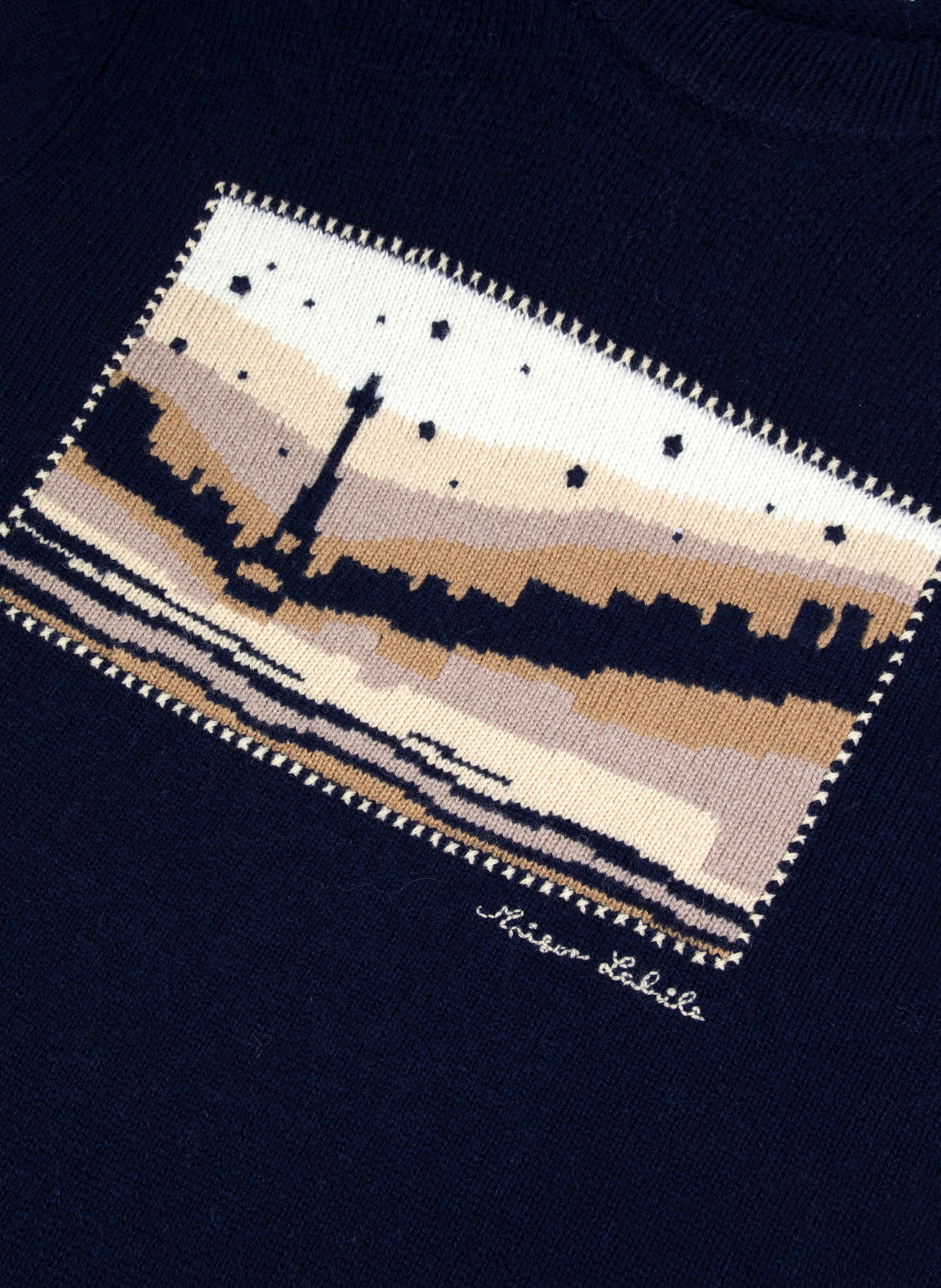 Straight round neck wool printed sweater MAISON LABICHE Blue