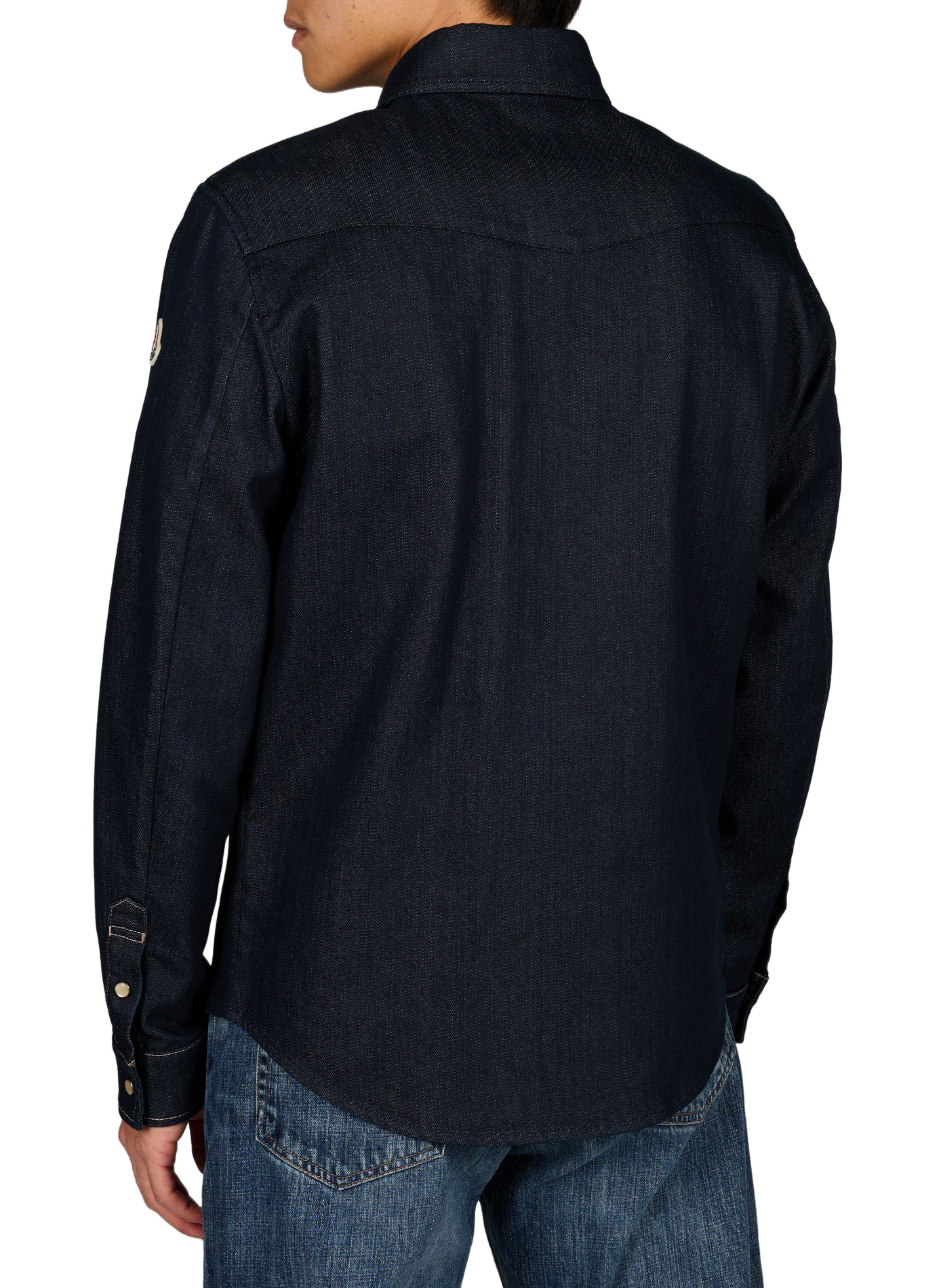 Chemise à col classique en denim de coton mélangé MONCLER Bleu