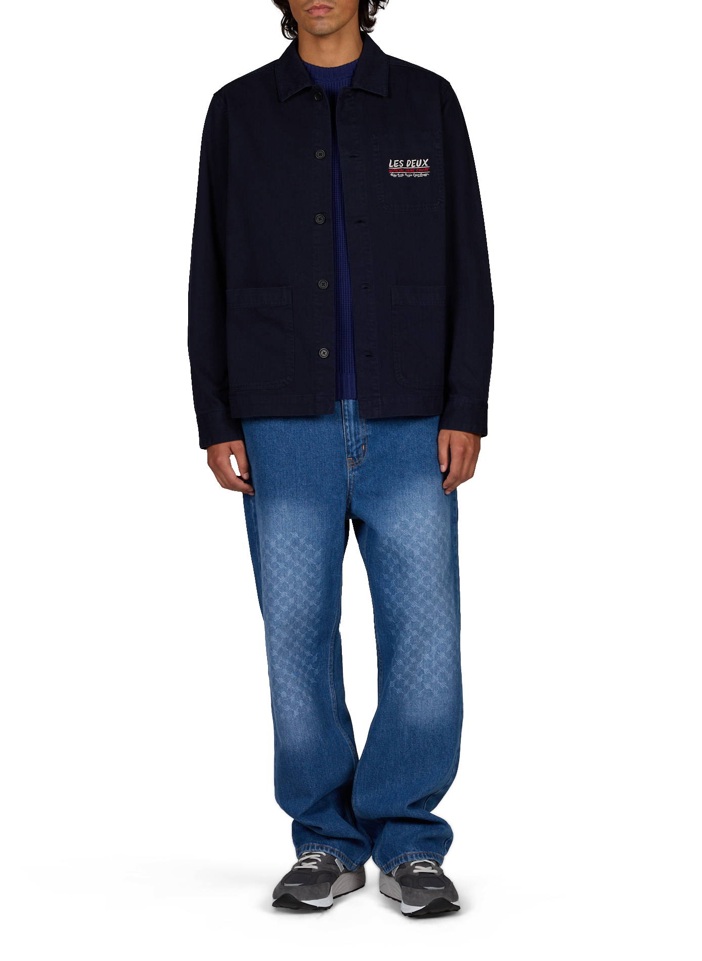 Straight buttoned jacket with embroidery LES DEUX Blue