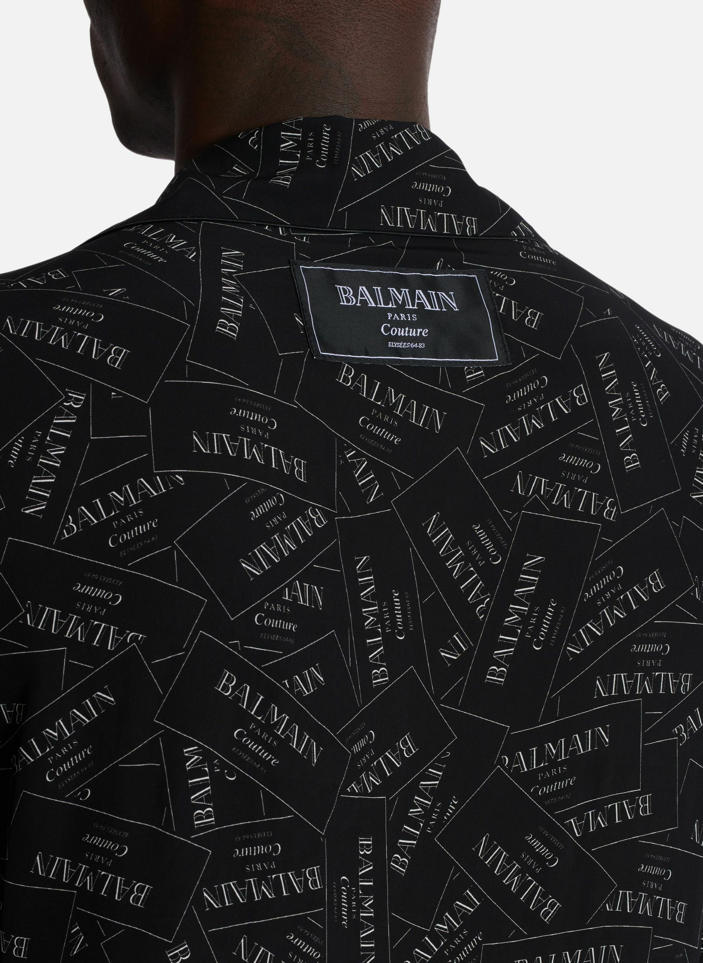 Chemise pyjama imprimée étiquette balmain all-over BALMAIN Noir