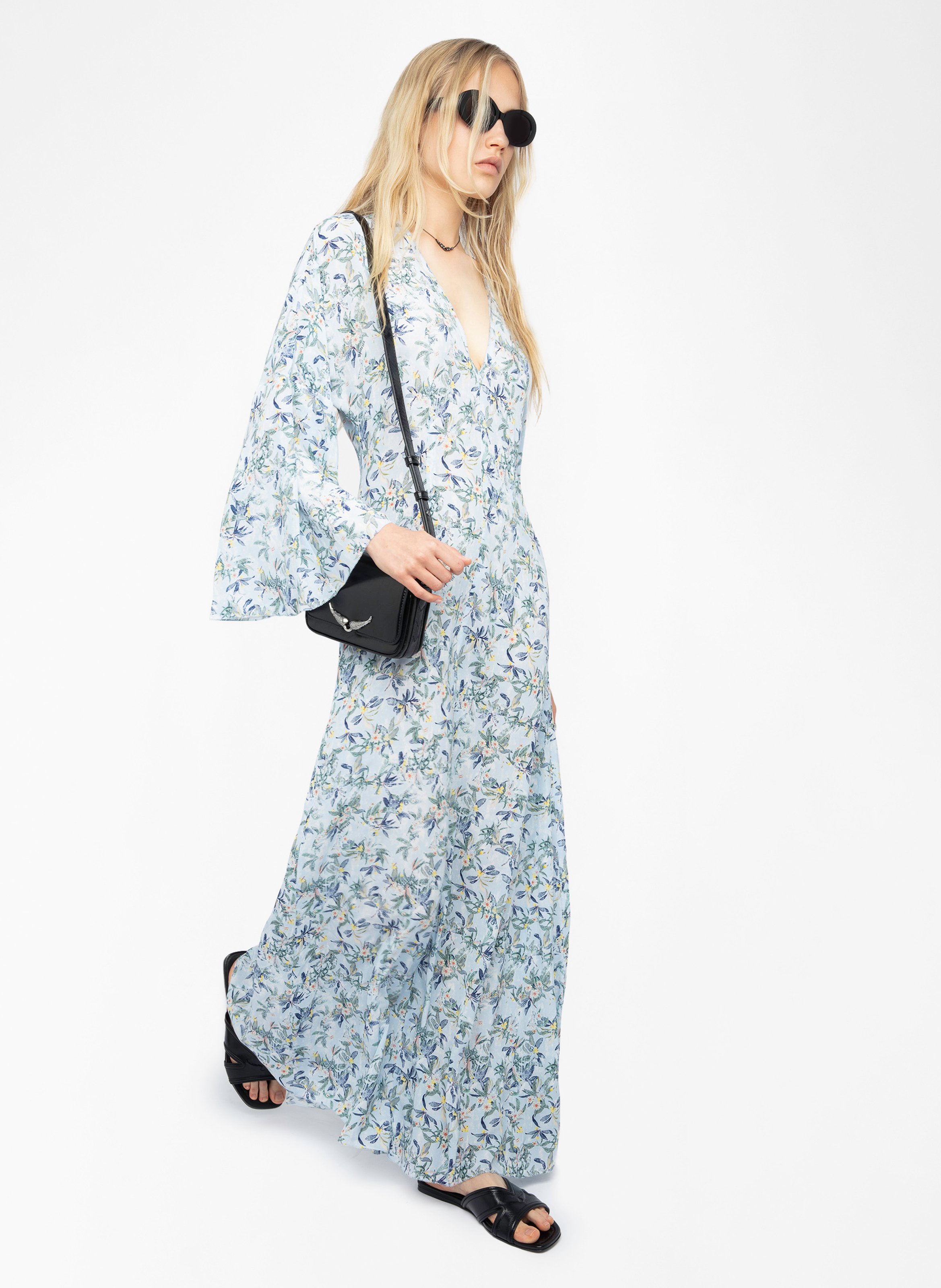 Robe longue col v à imprimé floral rasato ZADIG&VOLTAIRE Bleu