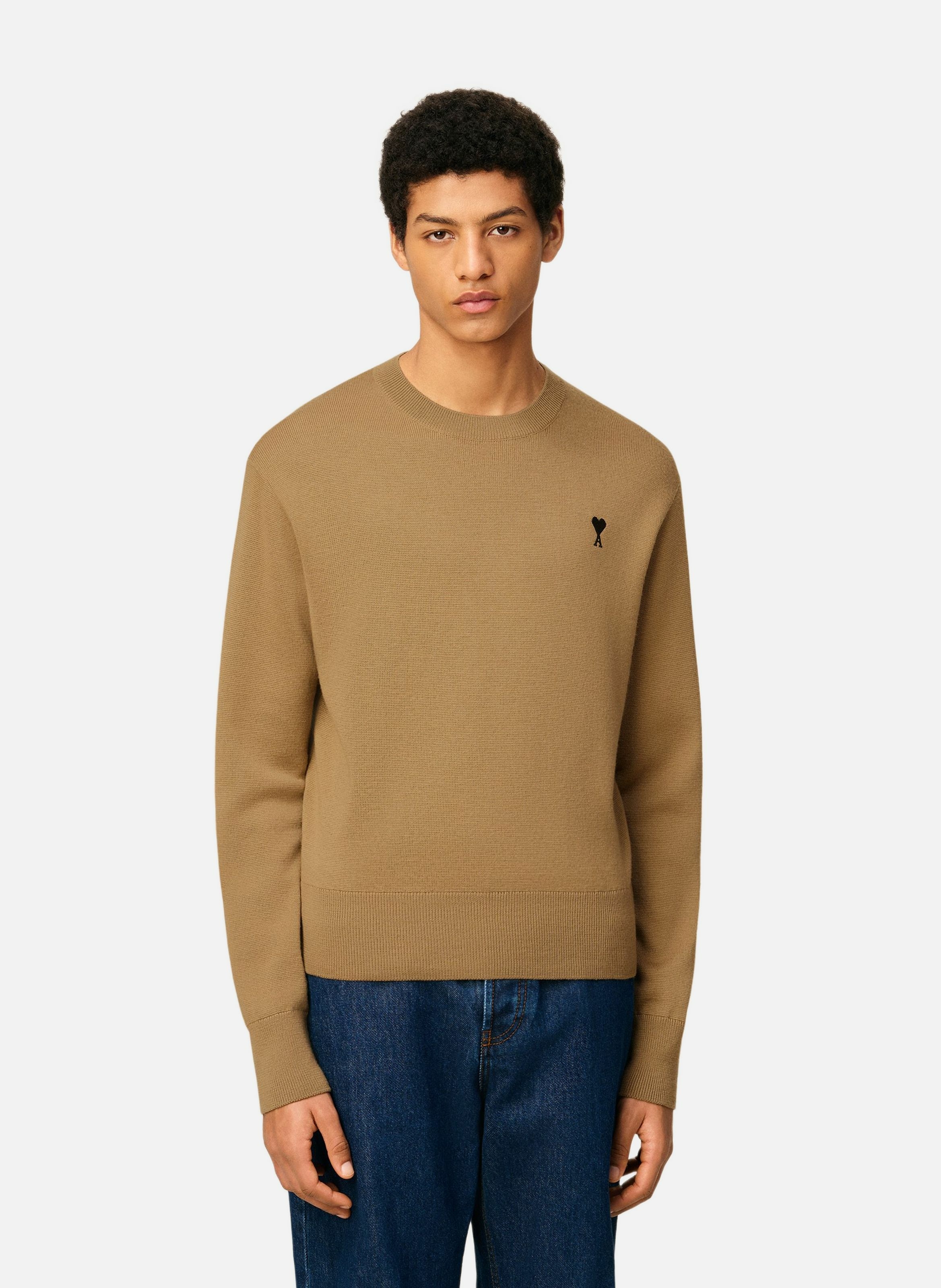 Pull col rond ami de coeur en laine AMI PARIS Marron