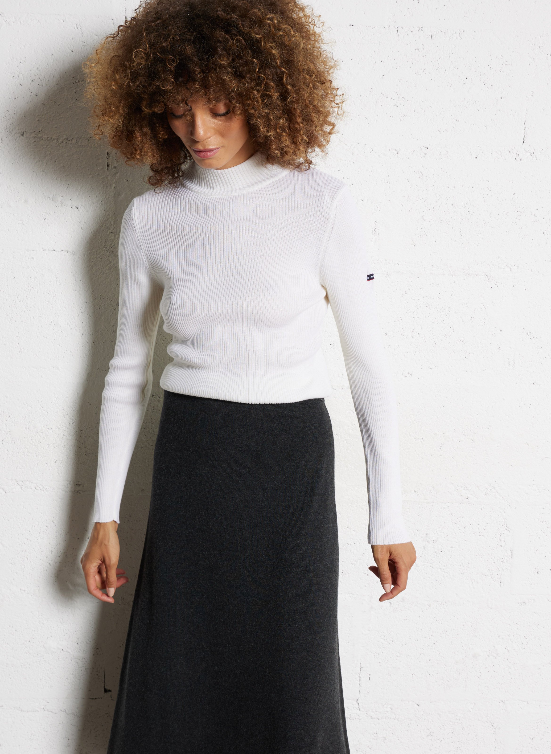 Pull col montant côtelé en laine combourg ARMOR-LUX Beige