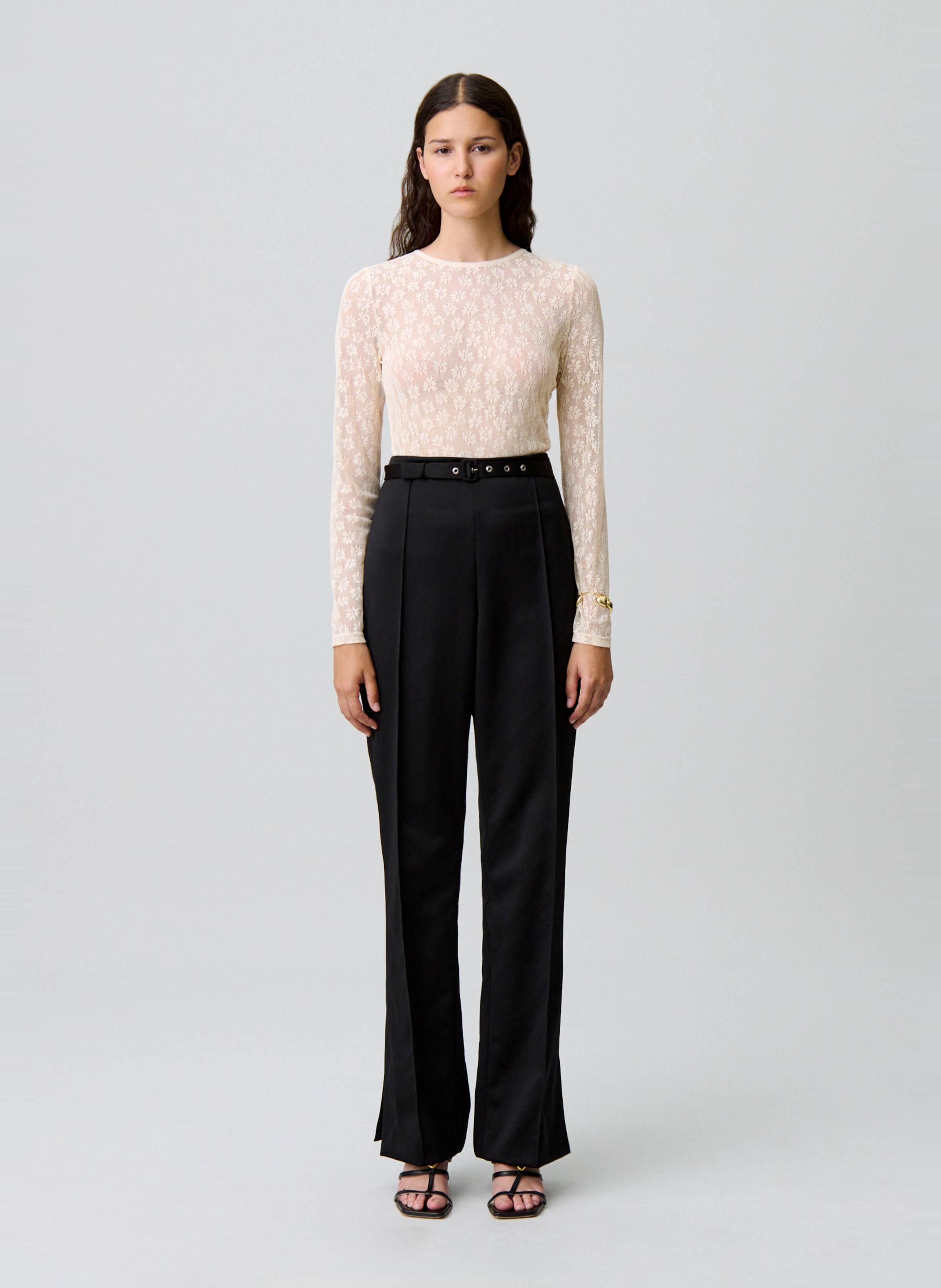 Top en dentelle col rond blaire CLAUDIE PIERLOT Beige