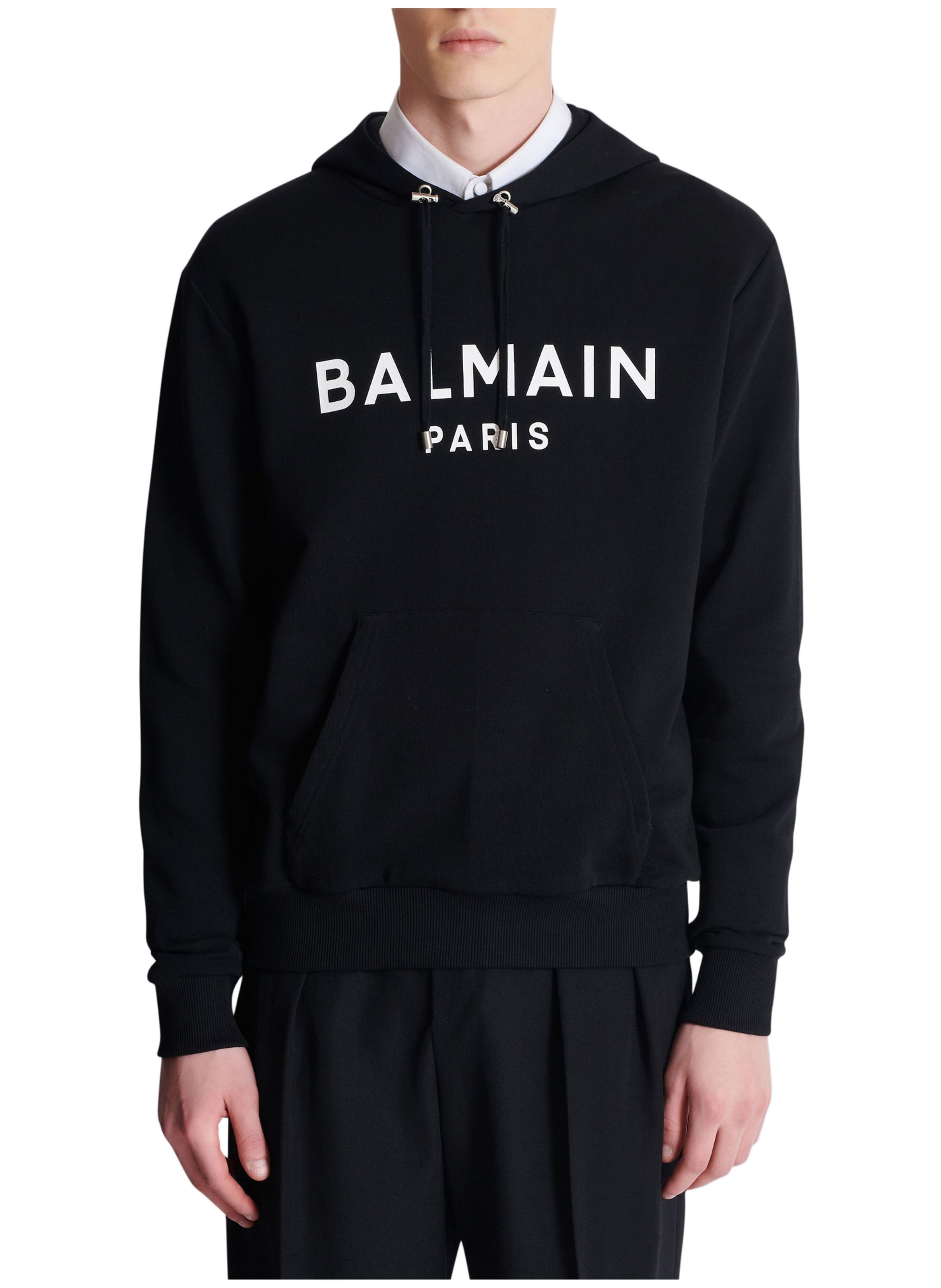 Hoodie en coton à imprimé BALMAIN Noir