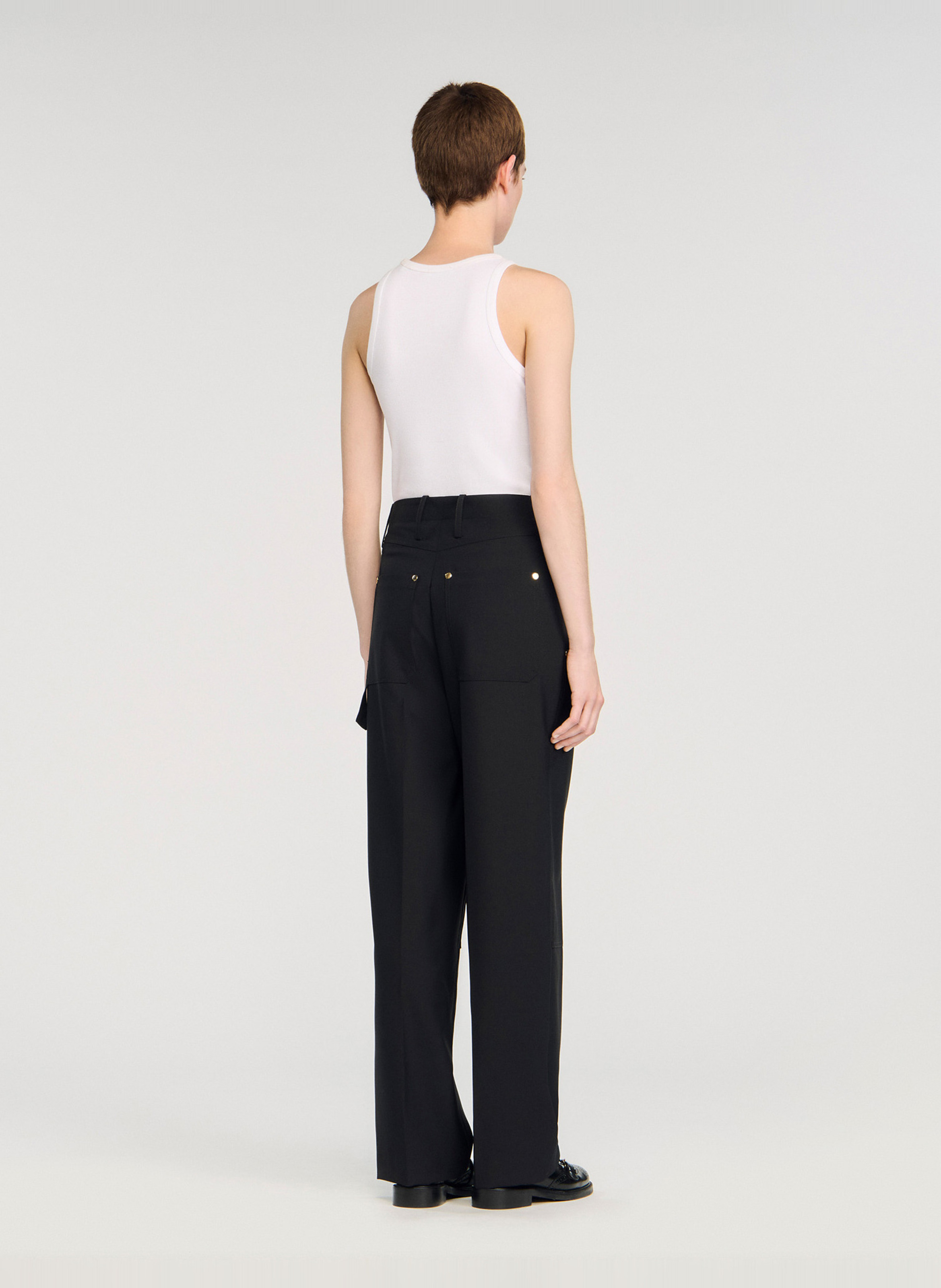 Pantalon cargo en laine mélangée SANDRO Noir