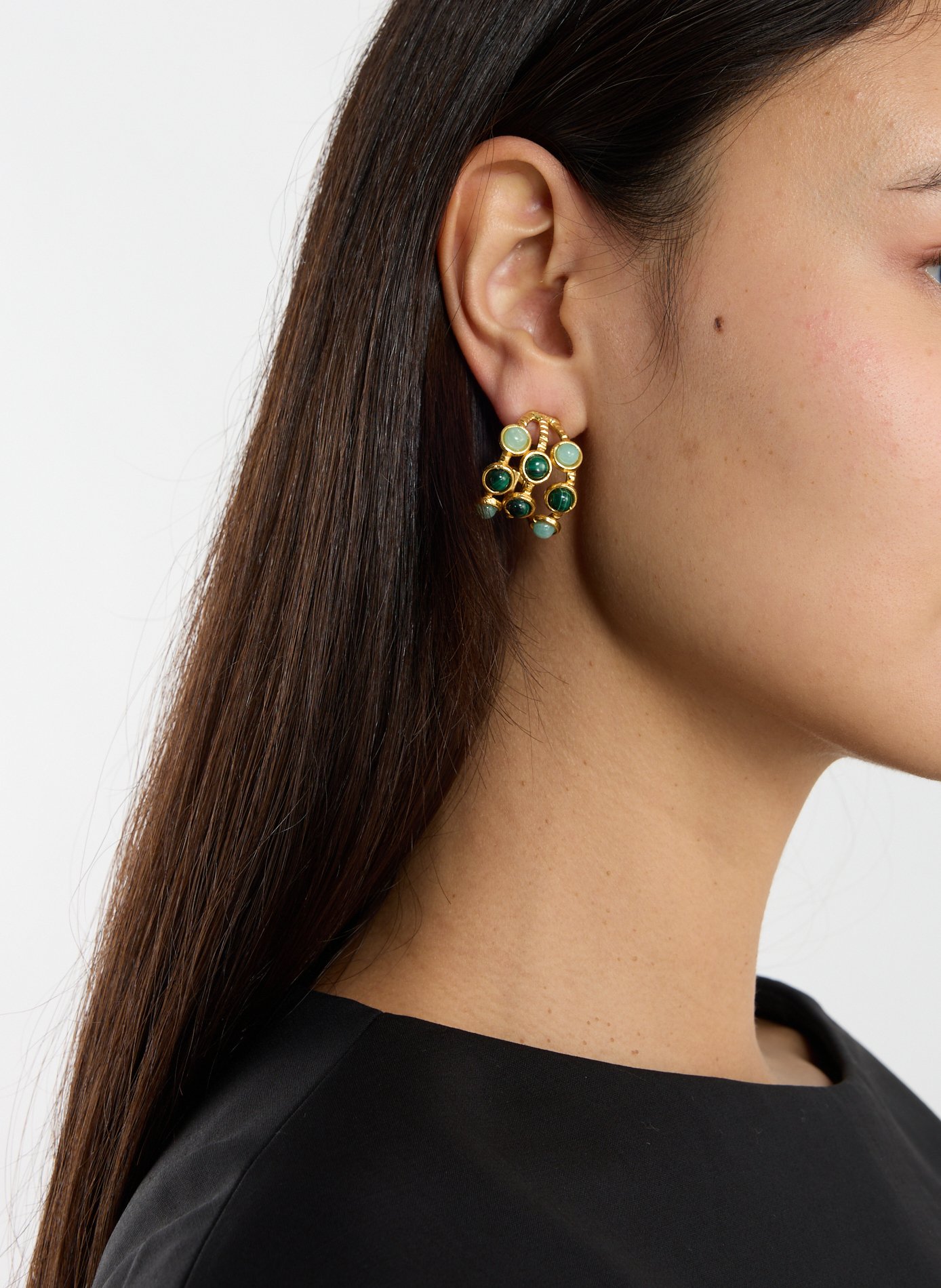 Boucles d'oreille en laiton et pierre SYLVIA TOLEDANO Vert