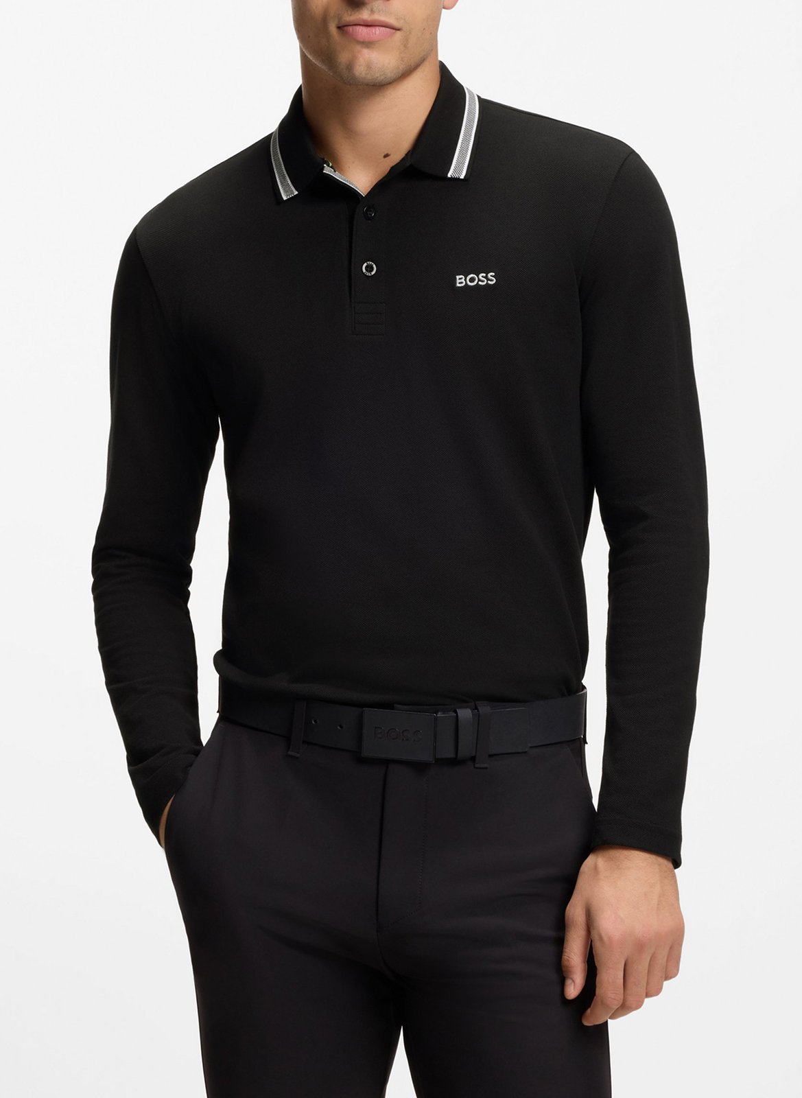 Polo manches longues en coton BOSS Noir