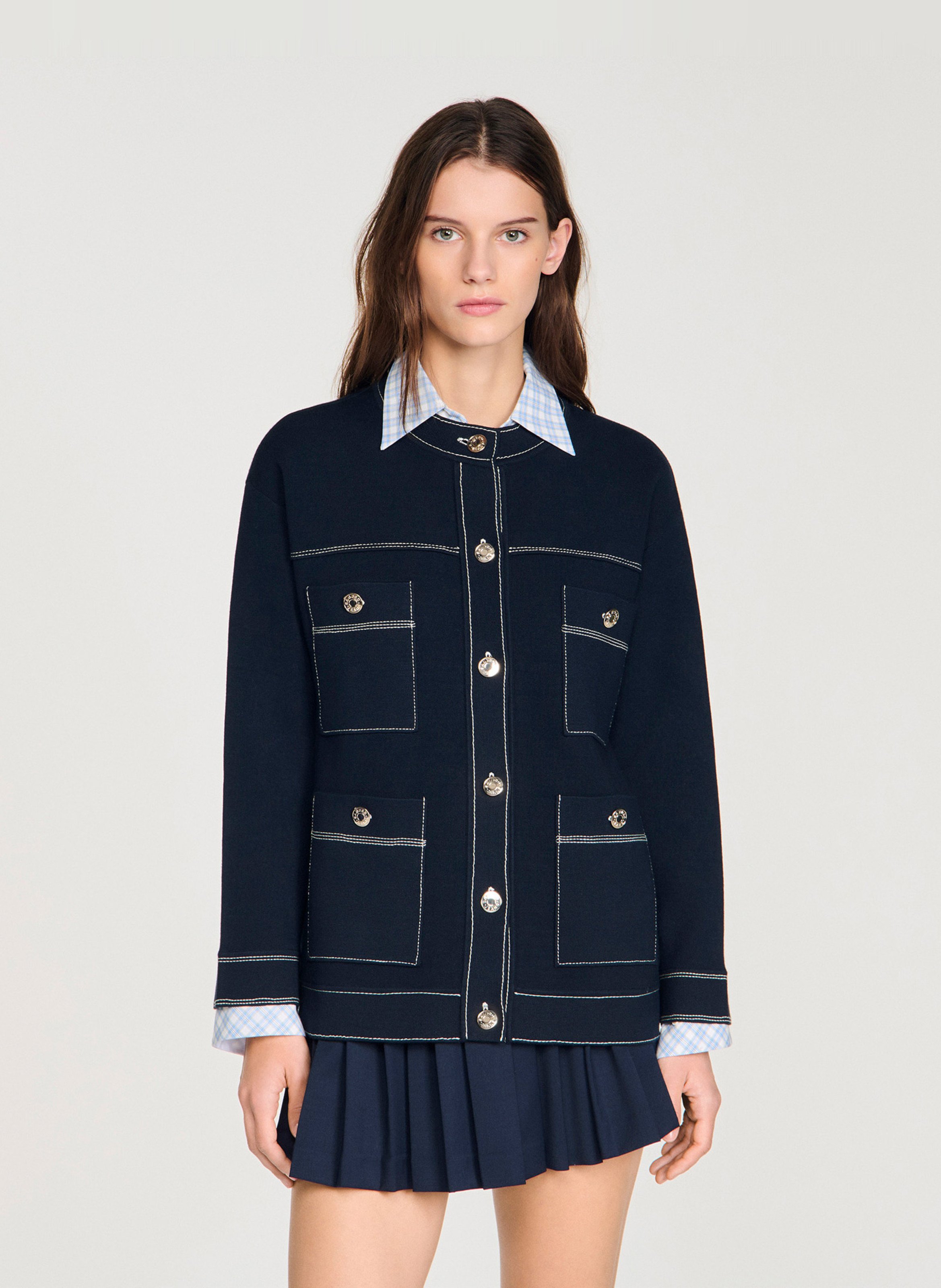 Cardigan droit col rond SANDRO Bleu