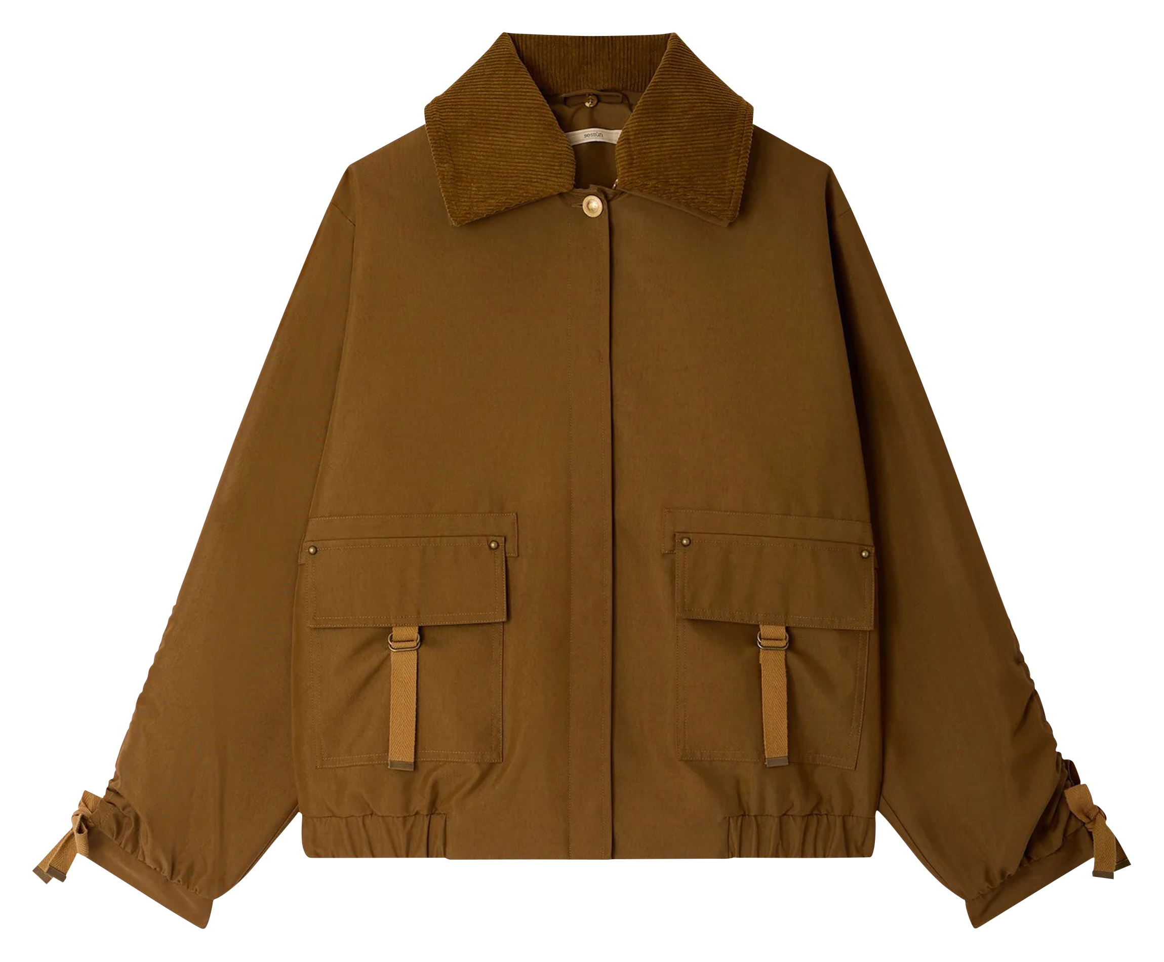 Blouson oversize col classique en coton mélangé diwork SESSUN Marron