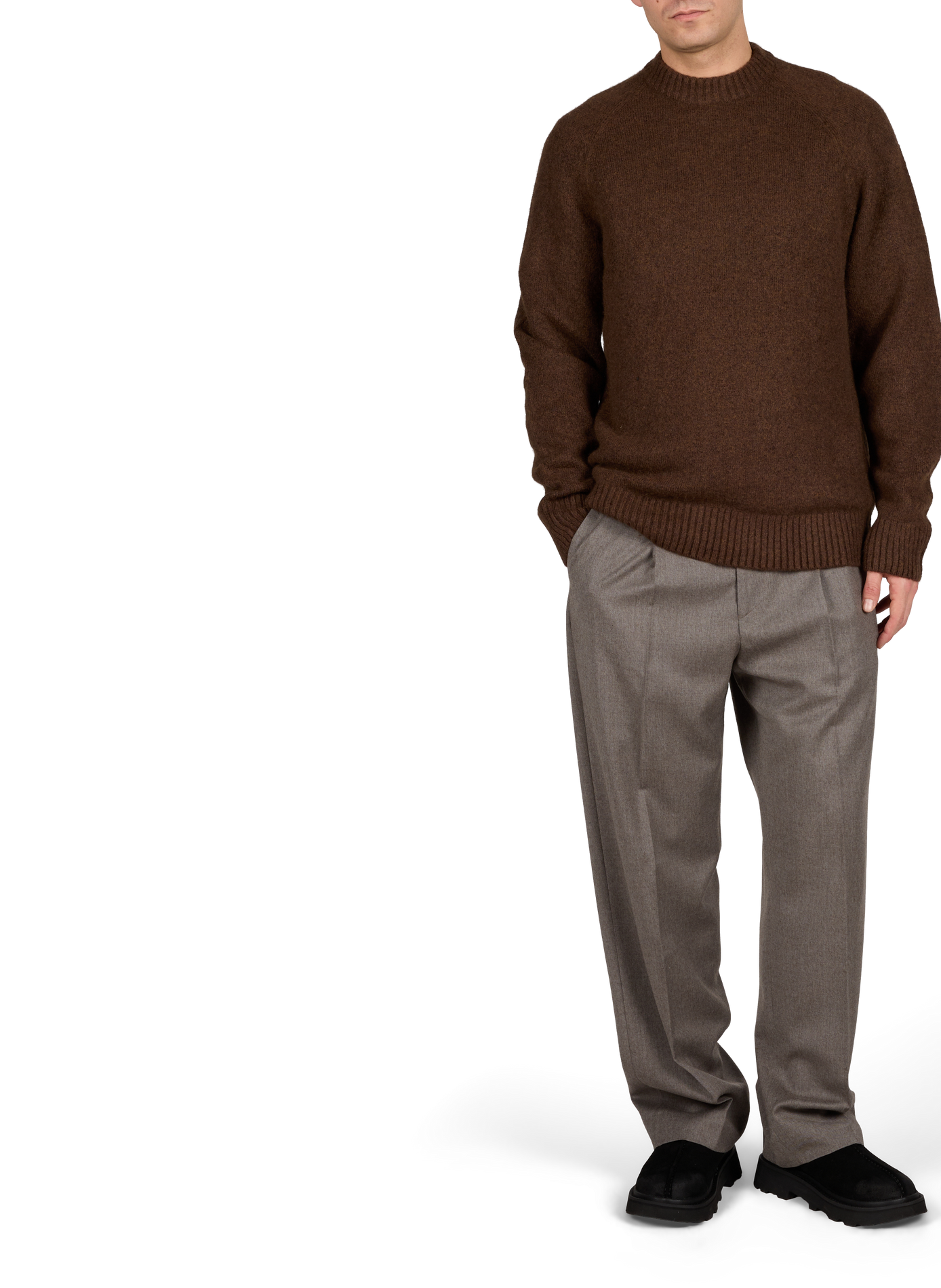 Pantalon droit en laine ANNARR Marron