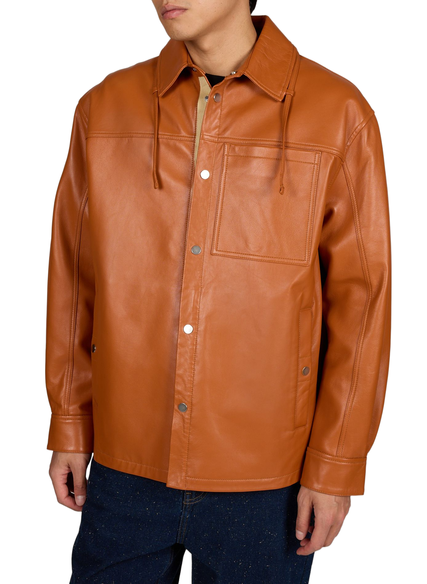 Blouson droit boutonné en cuir MORDECAI Orange
