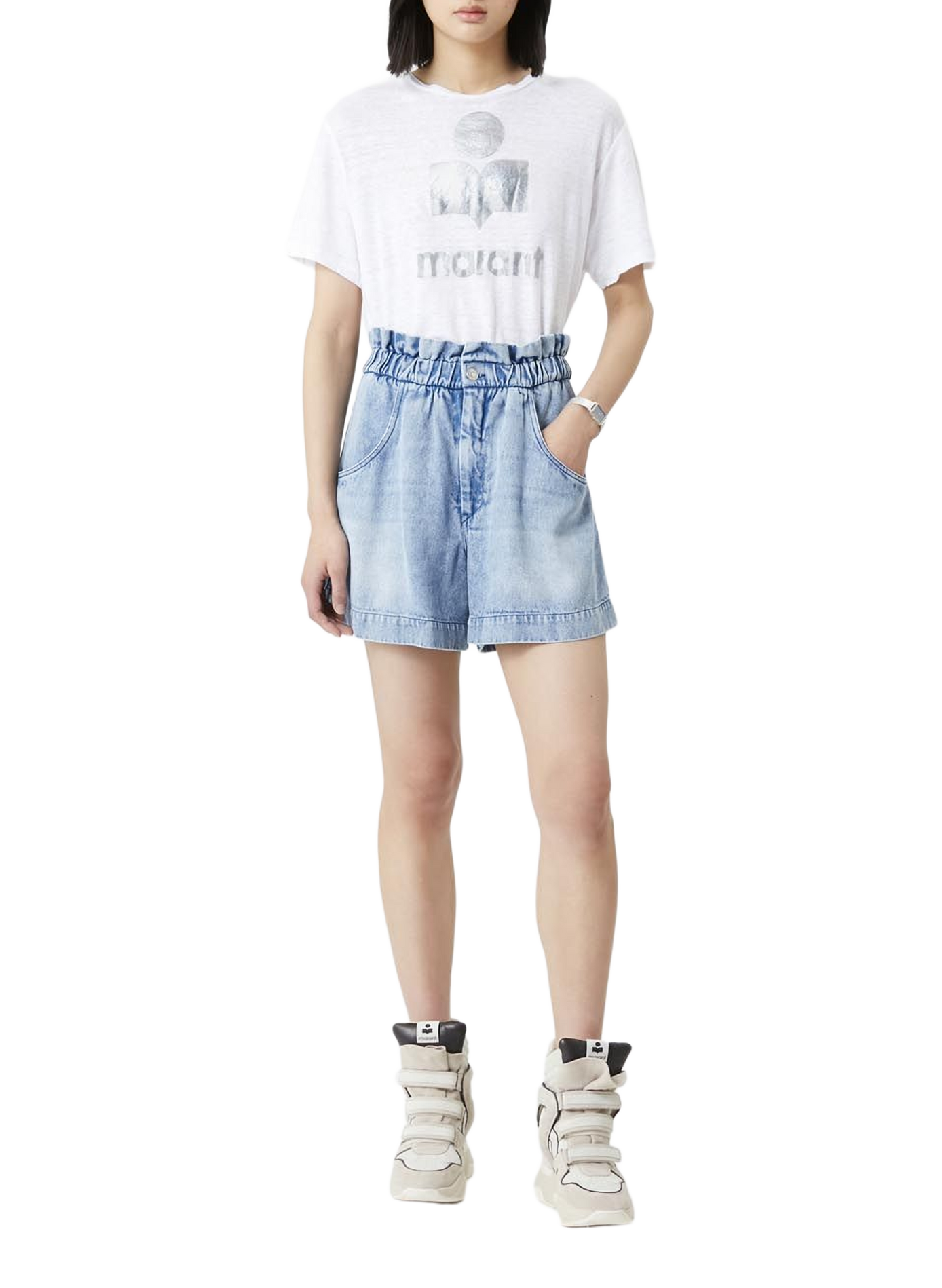 Short-sleeved linen T-shirt with Zewel logo ISABEL MARANT White