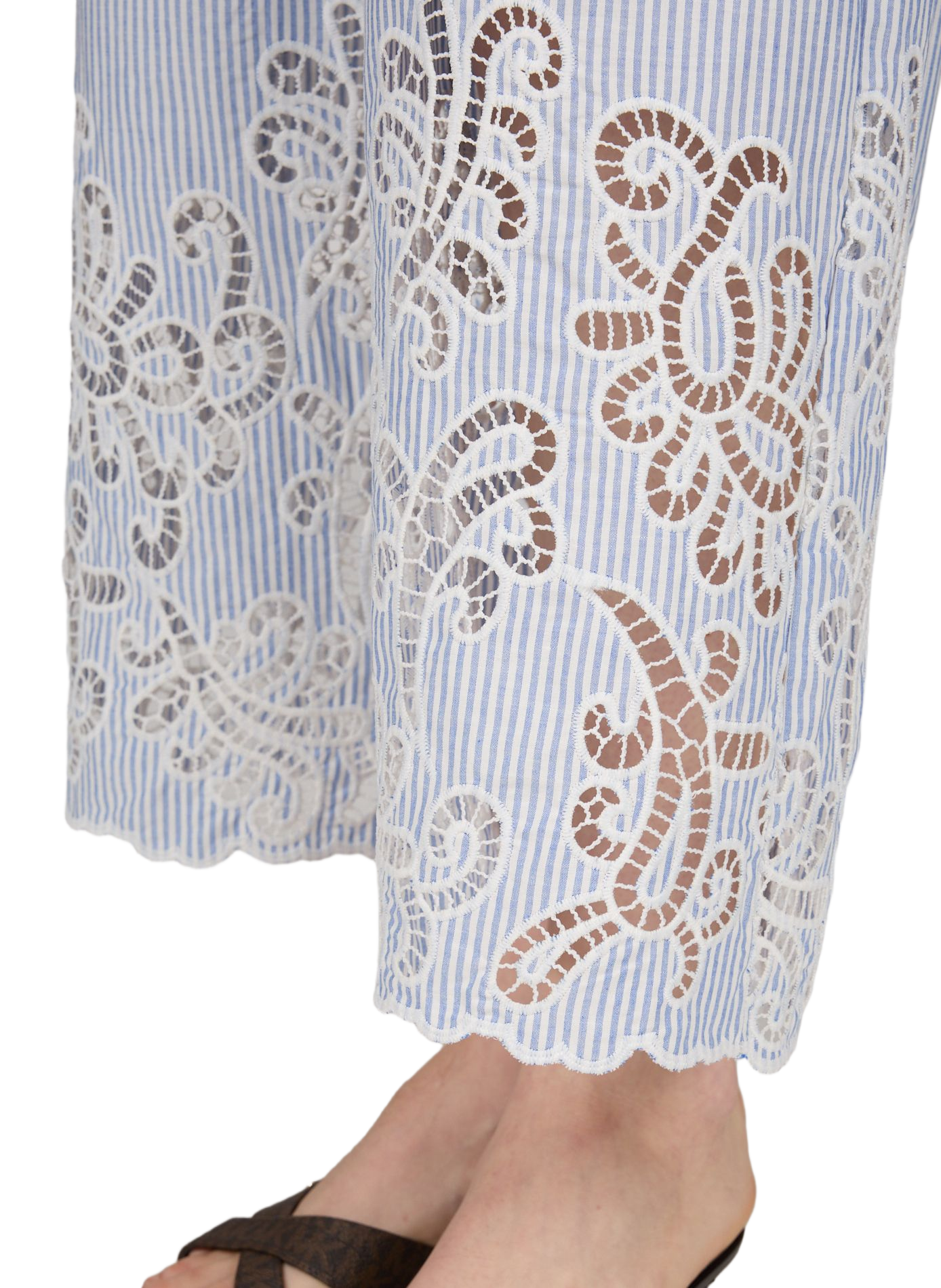 Wide Striped Joss Embroidered Cotton Pants SUNCOO Blue