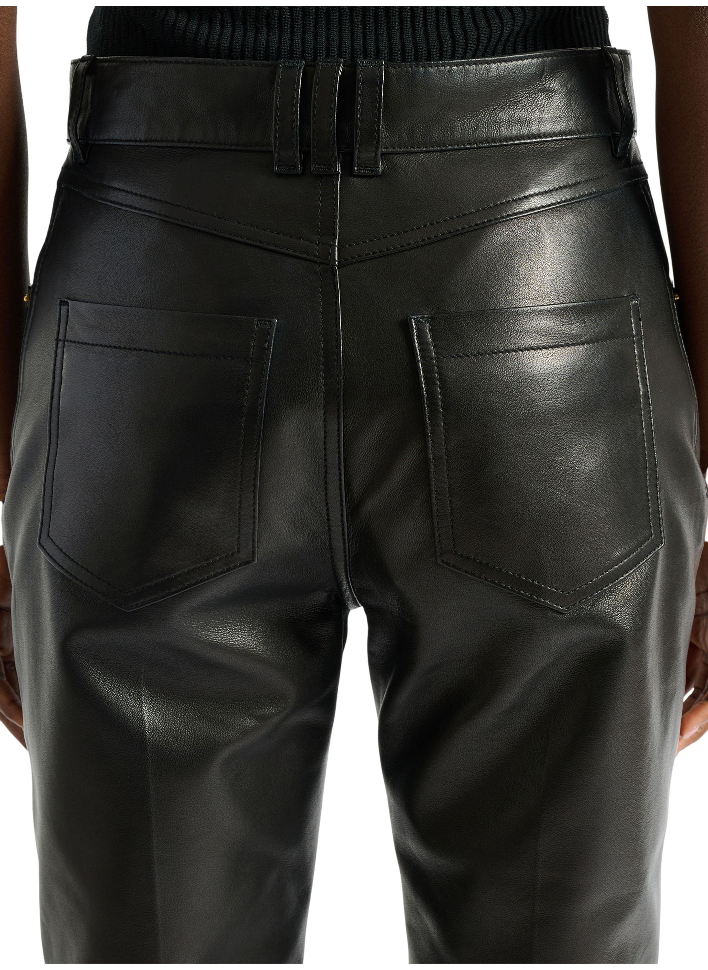 Pantalon taille haute en cuir BALMAIN Noir