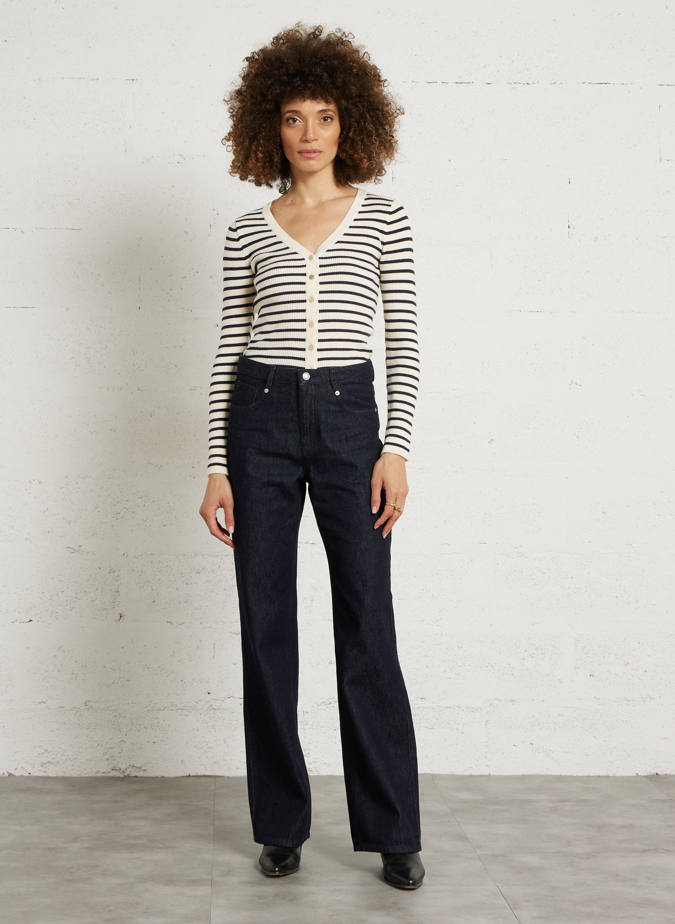 Jean bootcut taille haute en coton livie IKKS Bleu