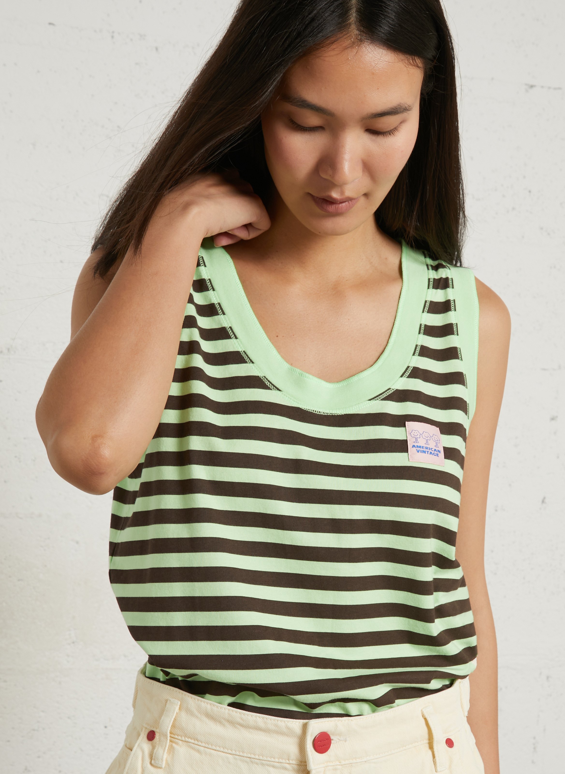 Débardeur droit rayé en coton gixy AMERICAN VINTAGE Vert