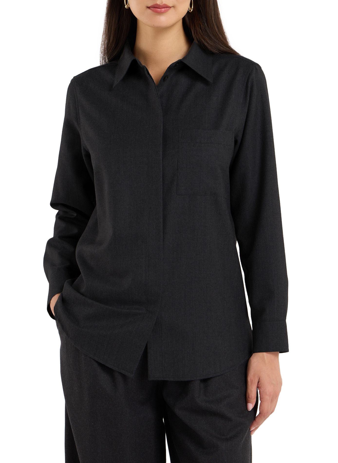 Chemise col classique en laine SAISON 1865 Gris