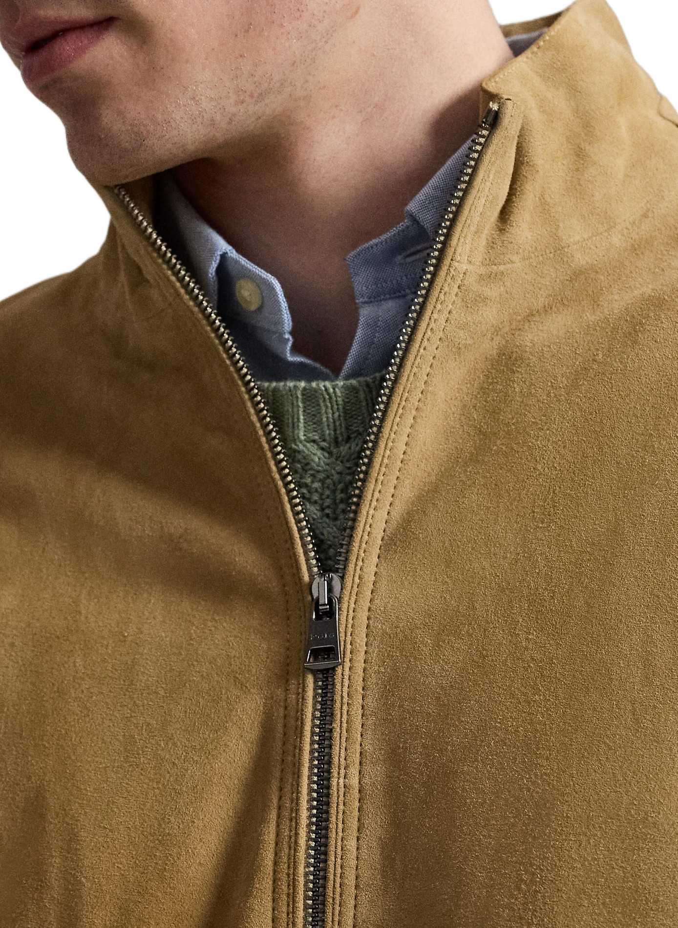 Veste col montant en cuir POLO RALPH LAUREN Beige