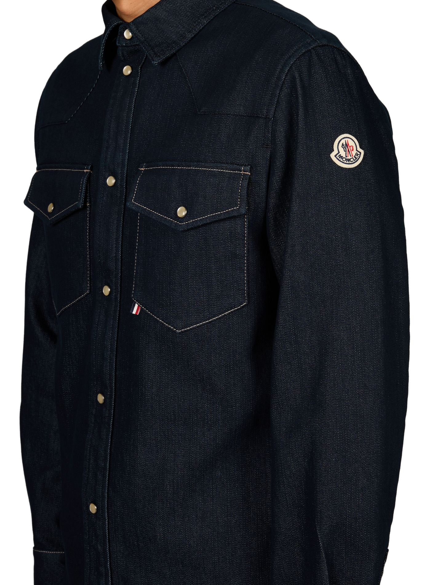 Chemise à col classique en denim de coton mélangé MONCLER Bleu