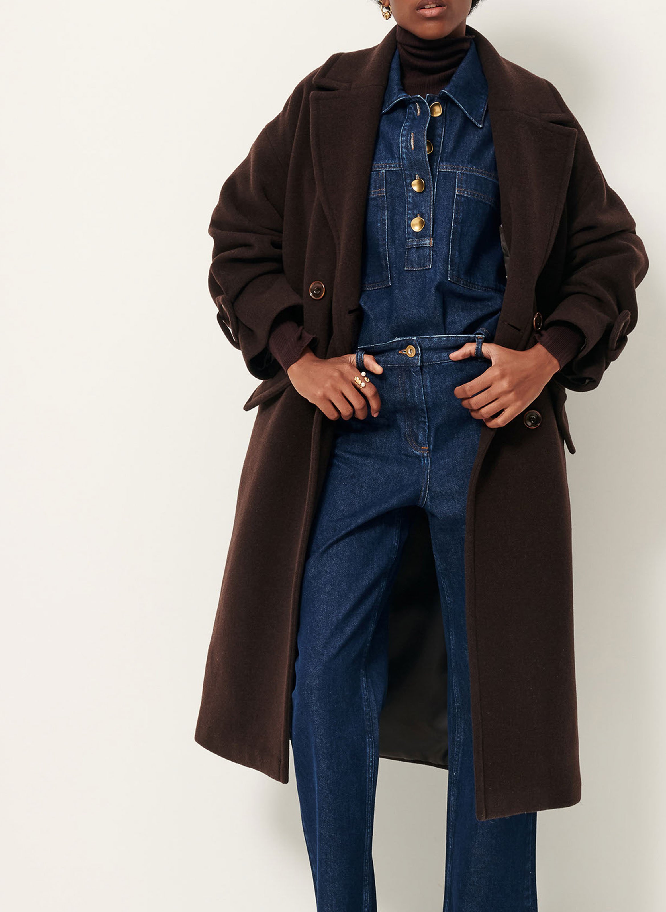 Manteau droit col tailleur en laine mélangée mia SESSUN Marron