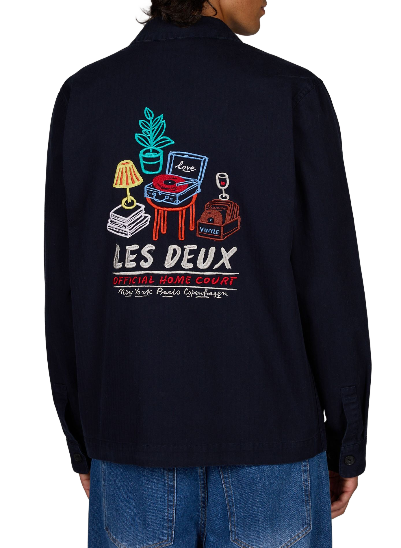 Straight buttoned jacket with embroidery LES DEUX Blue