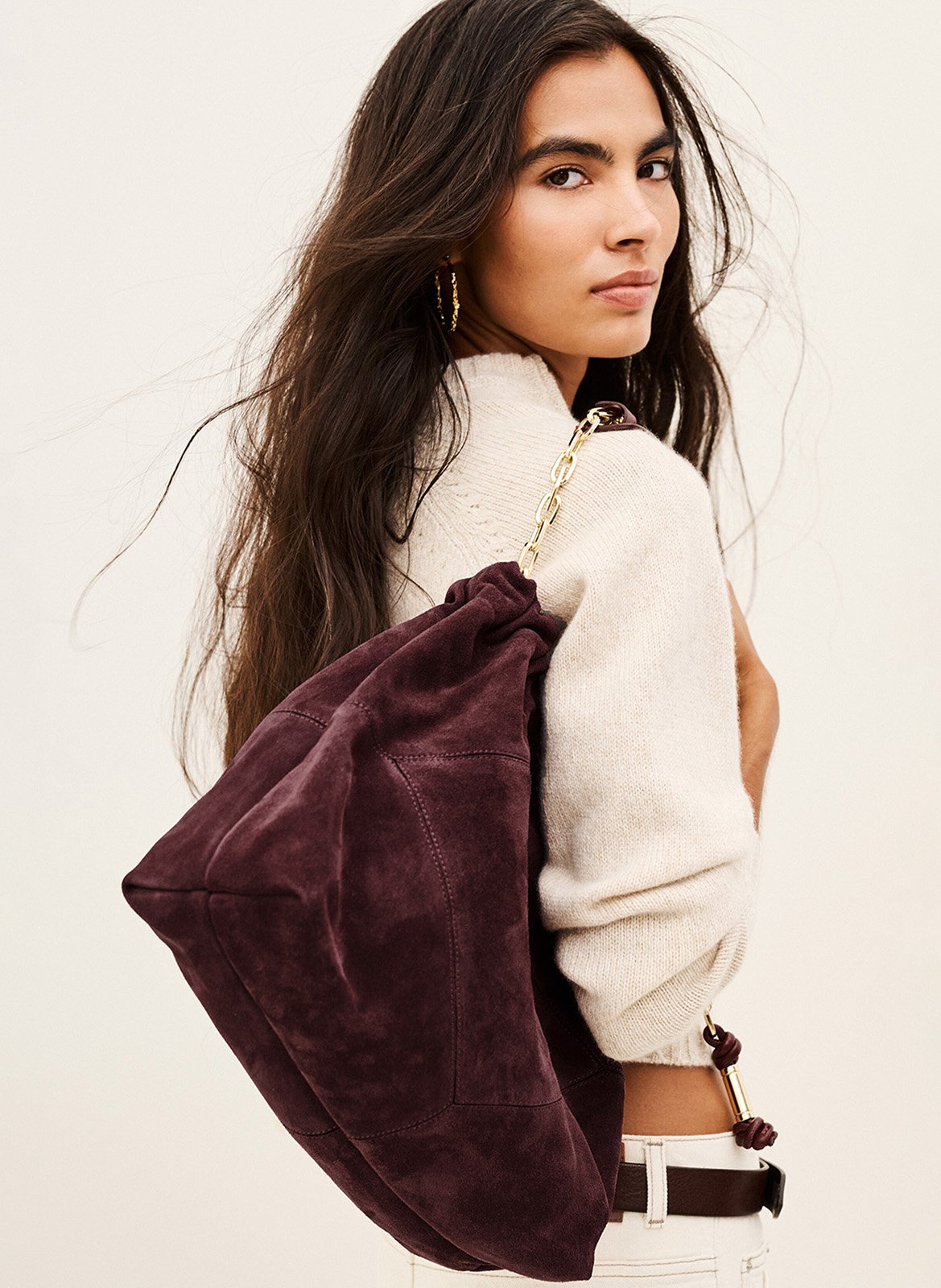 Sac porté épaule en cuir june tote BA&SH Violet