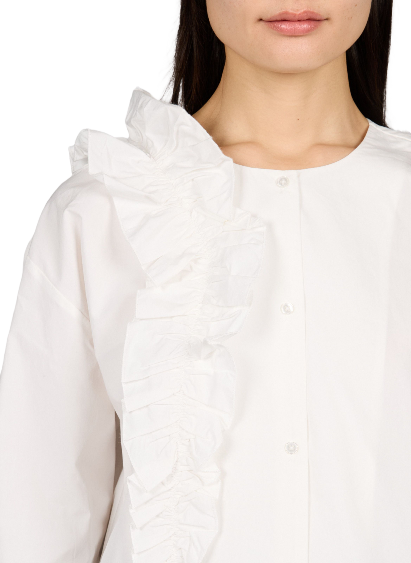 Loose-fitting round-neck cotton blouse OBJECT White