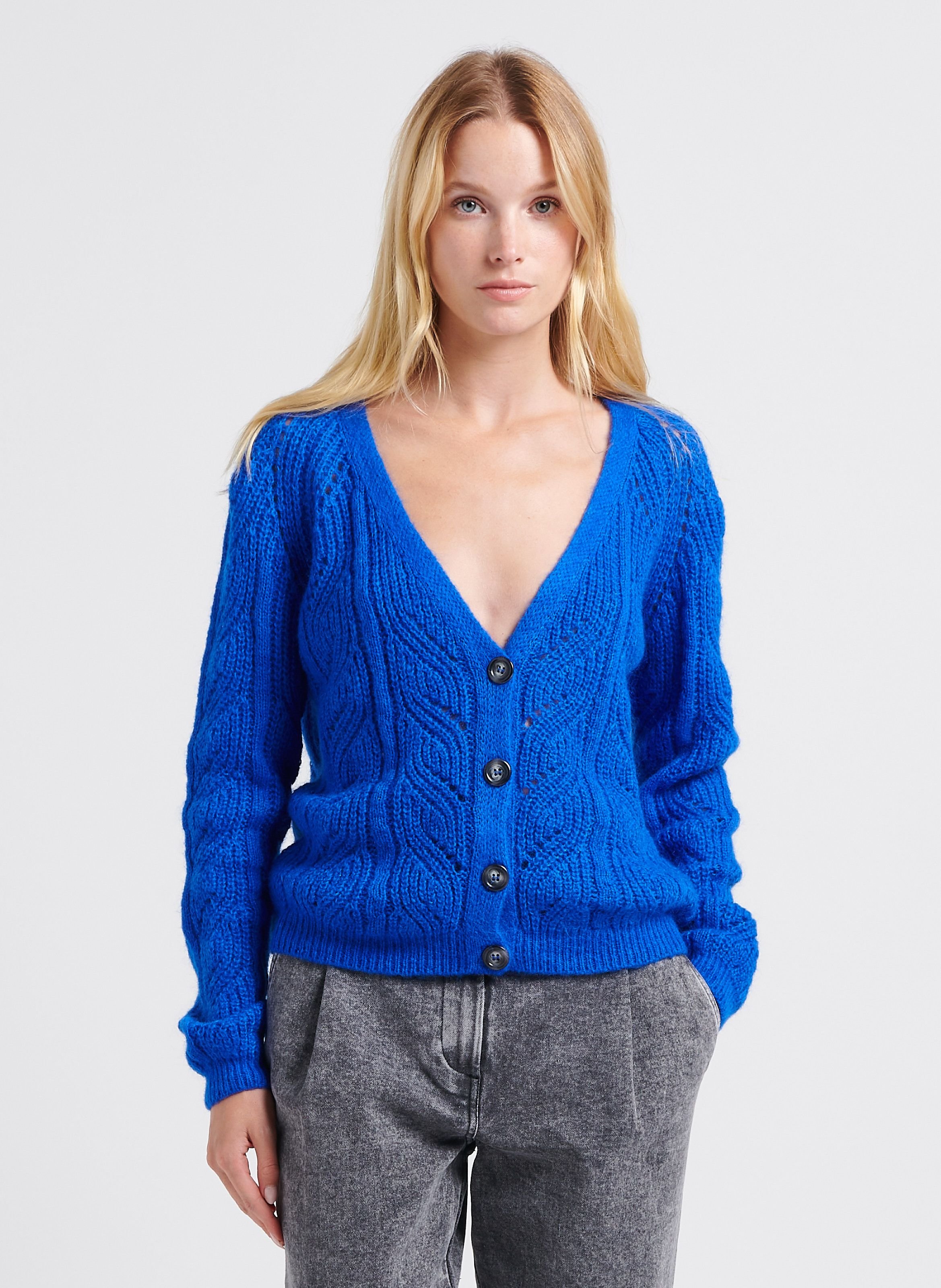 Cardigan col v en laine mélangée