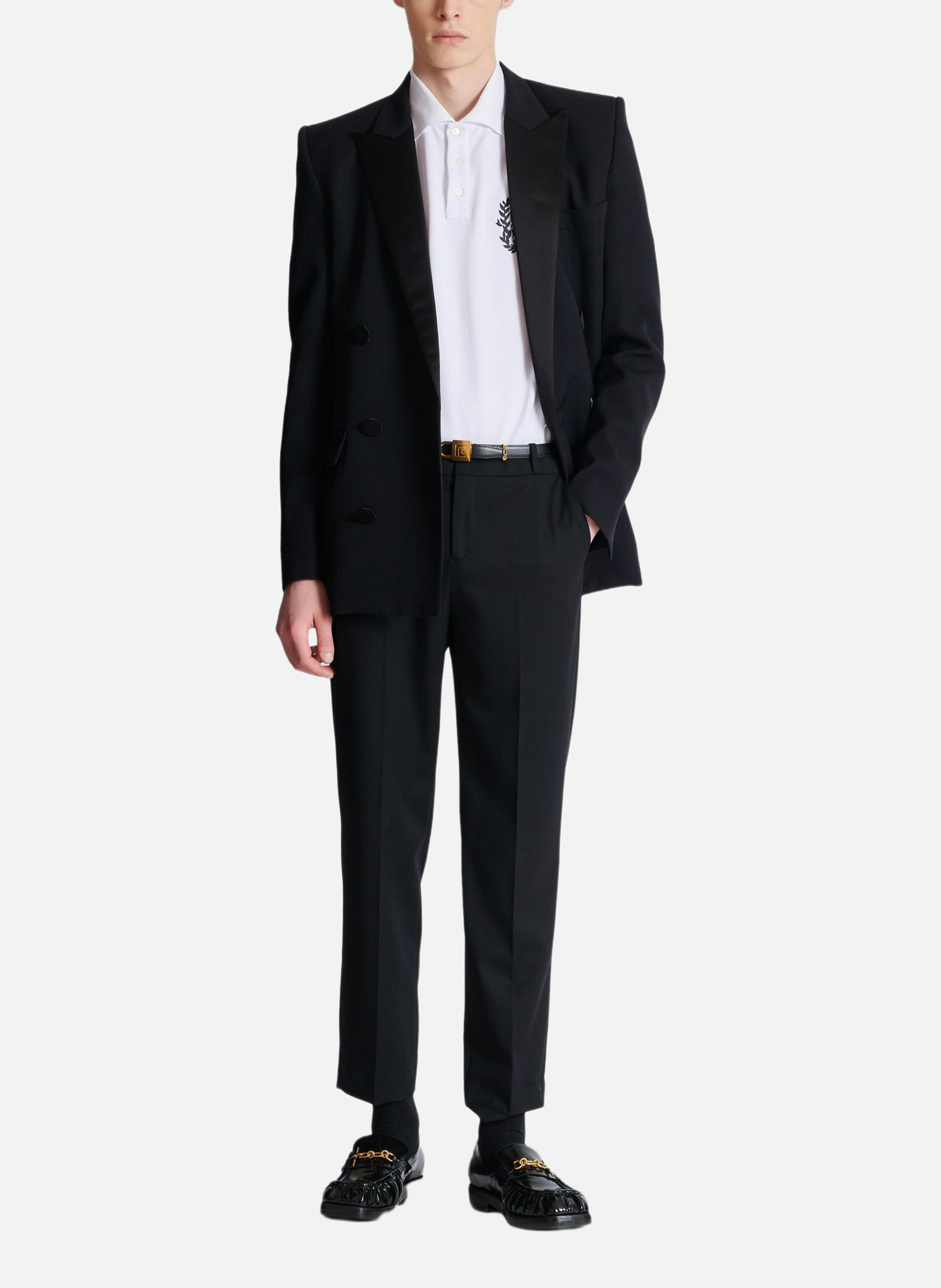 Polo en coton imprimé écusson BALMAIN Blanc