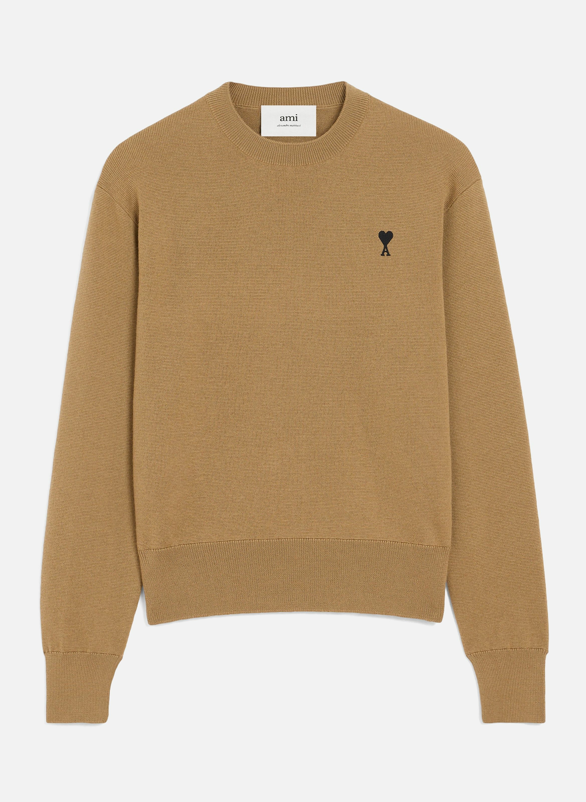 Pull col rond ami de coeur en laine AMI PARIS Marron
