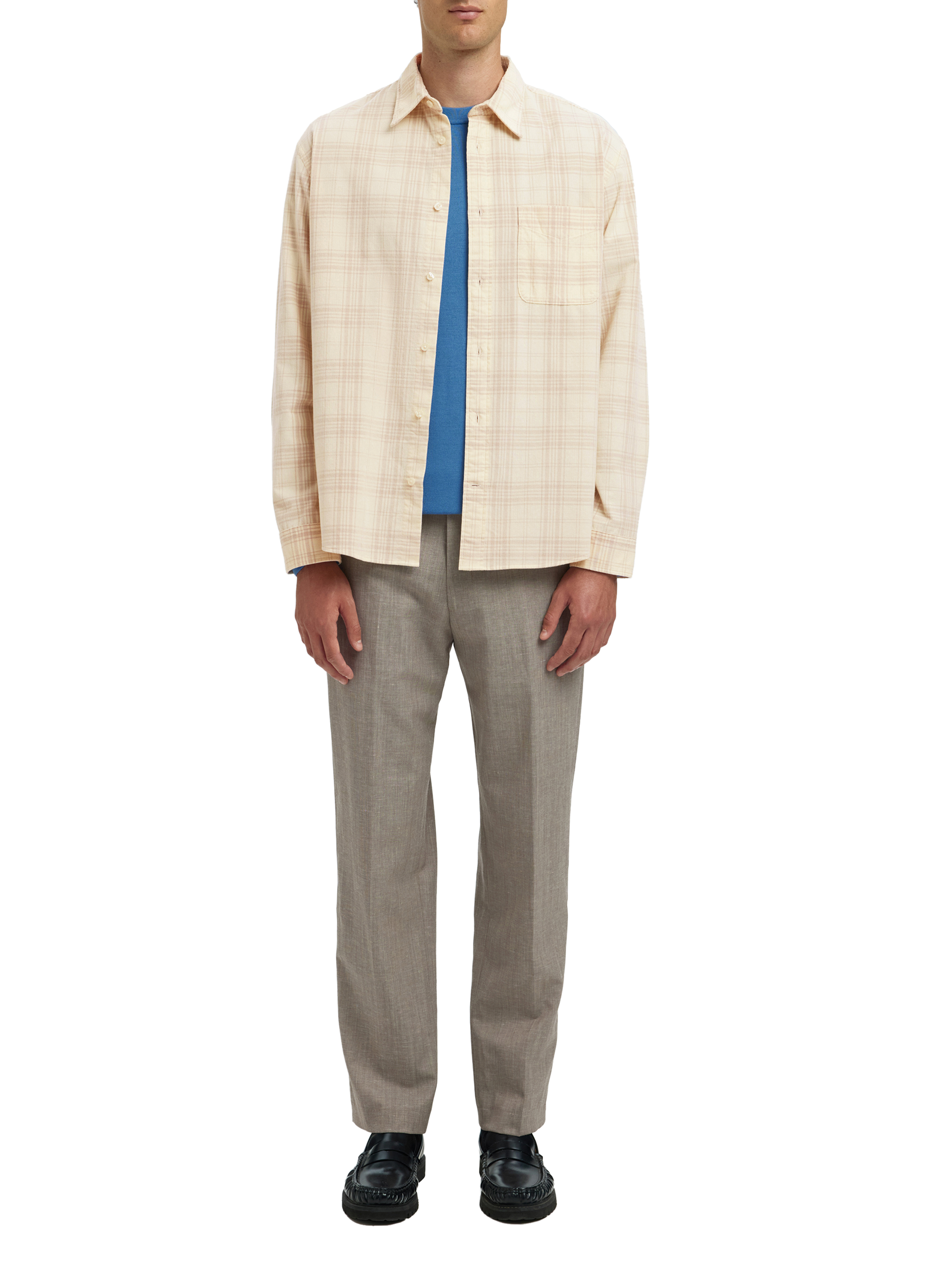 Chemise col classique à carreaux en coton SELECTED Beige