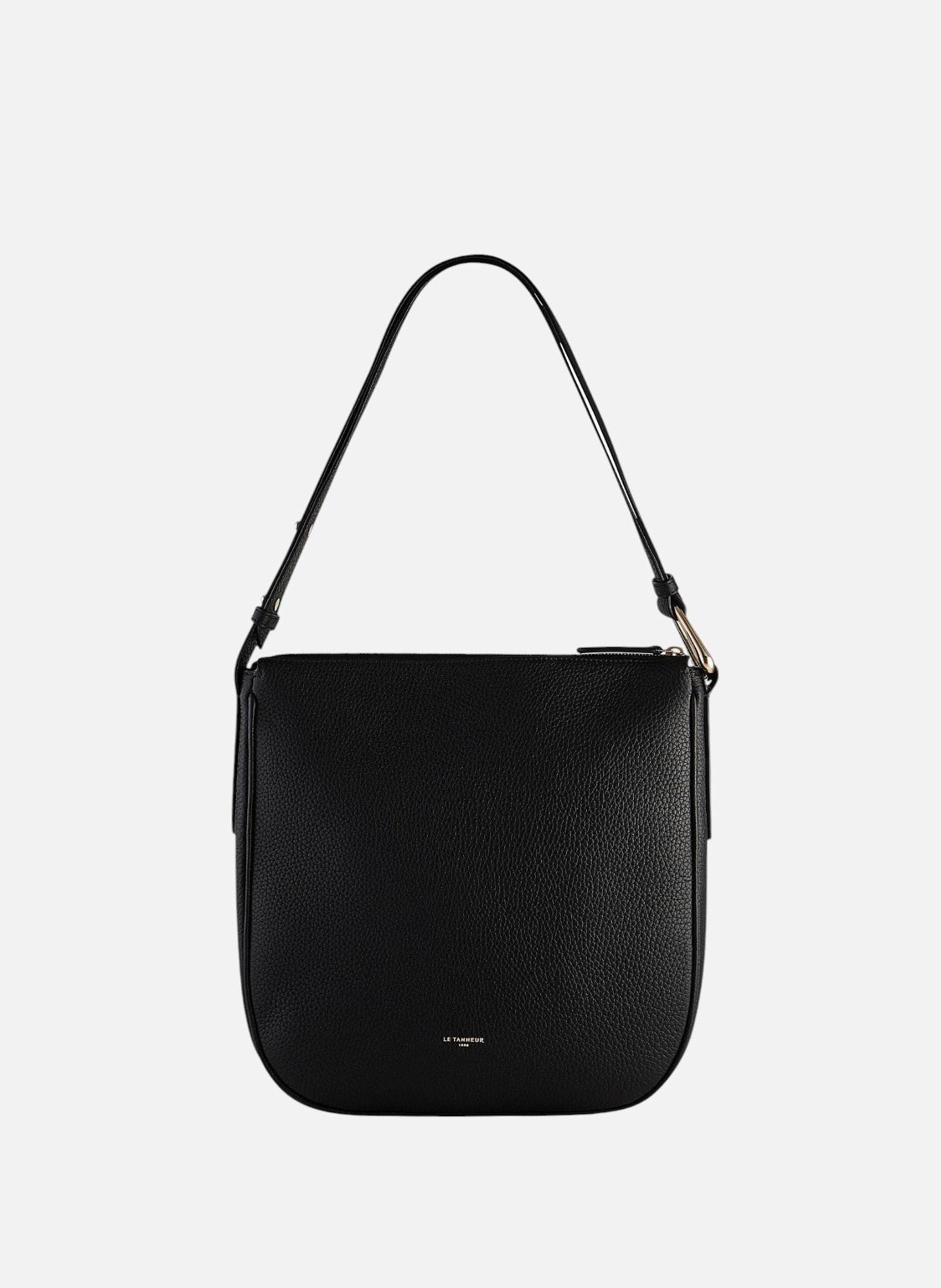 Sac hobo moyen modèle madeleine en cuir de taurillon grainé NoirLE TANNEUR