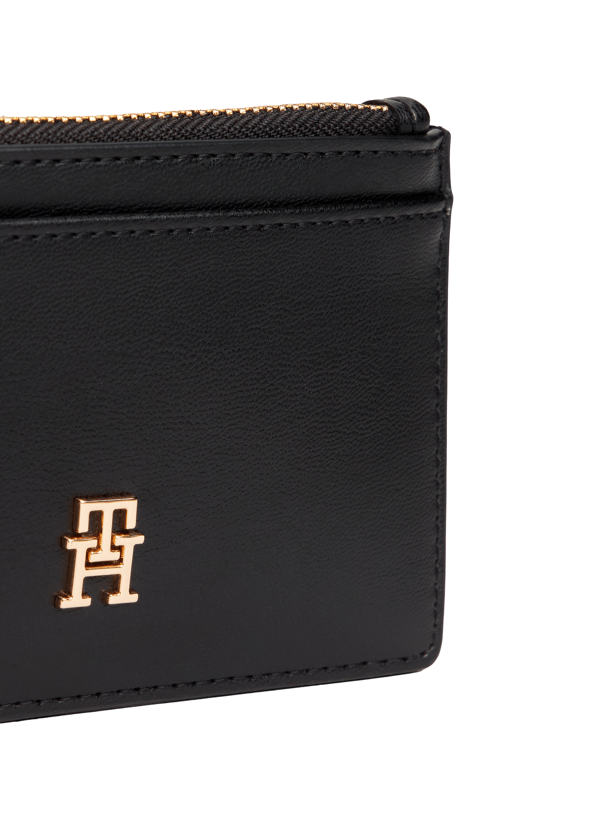 Porte-cartes zippé à logo effet cuir TOMMY HILFIGER Noir
