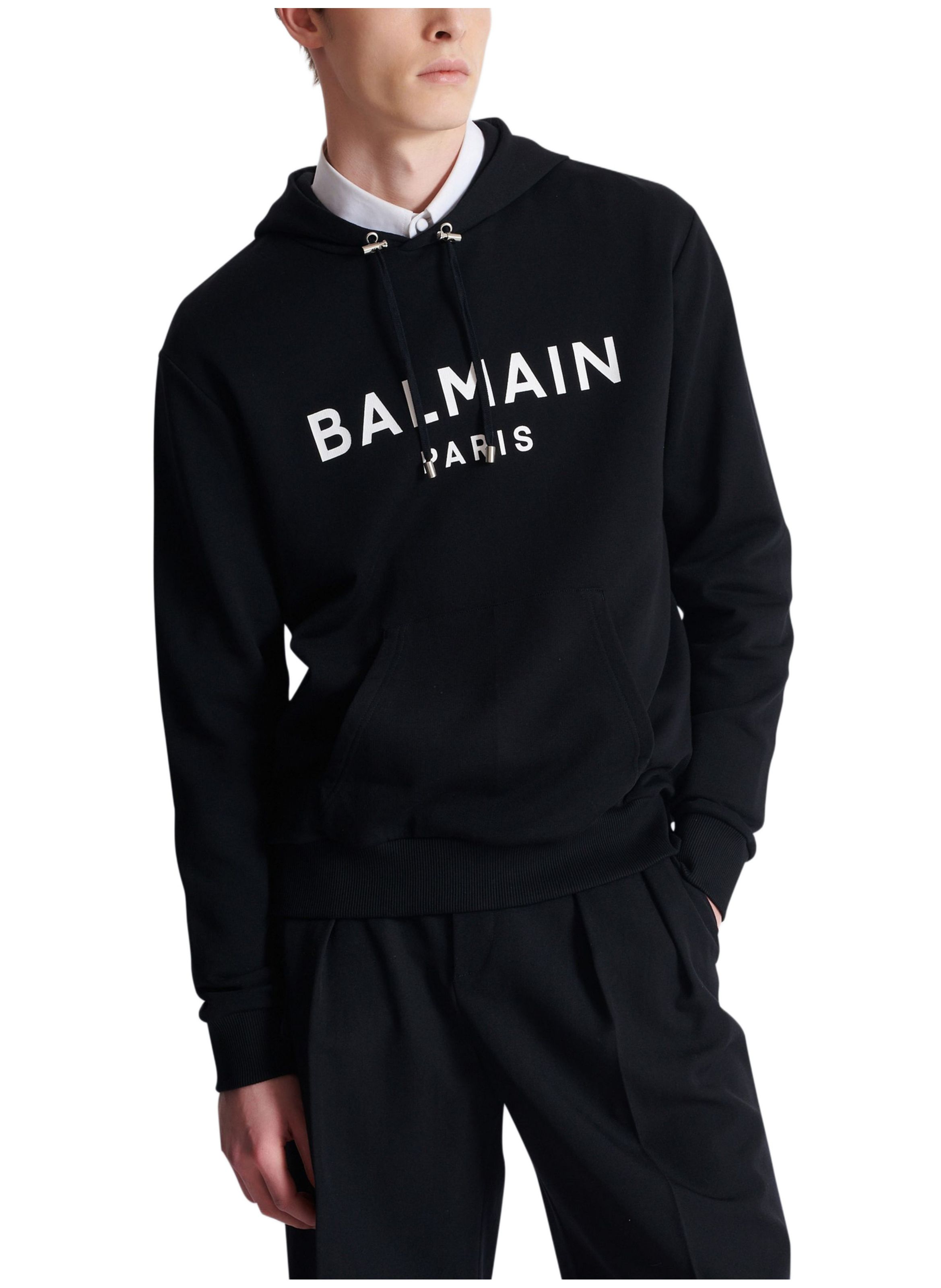 Hoodie en coton à imprimé BALMAIN Noir