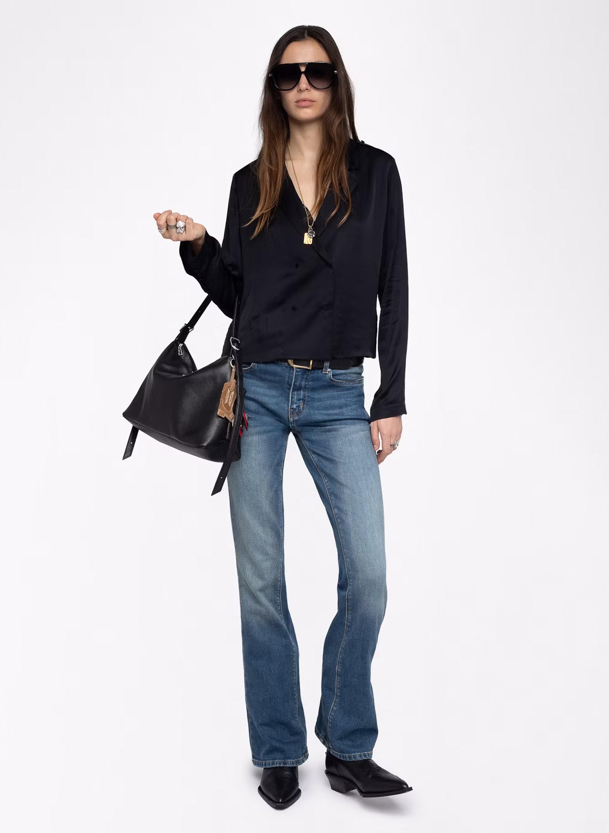 Blouse droite col v satinée tussi ZADIG&VOLTAIRE Noir