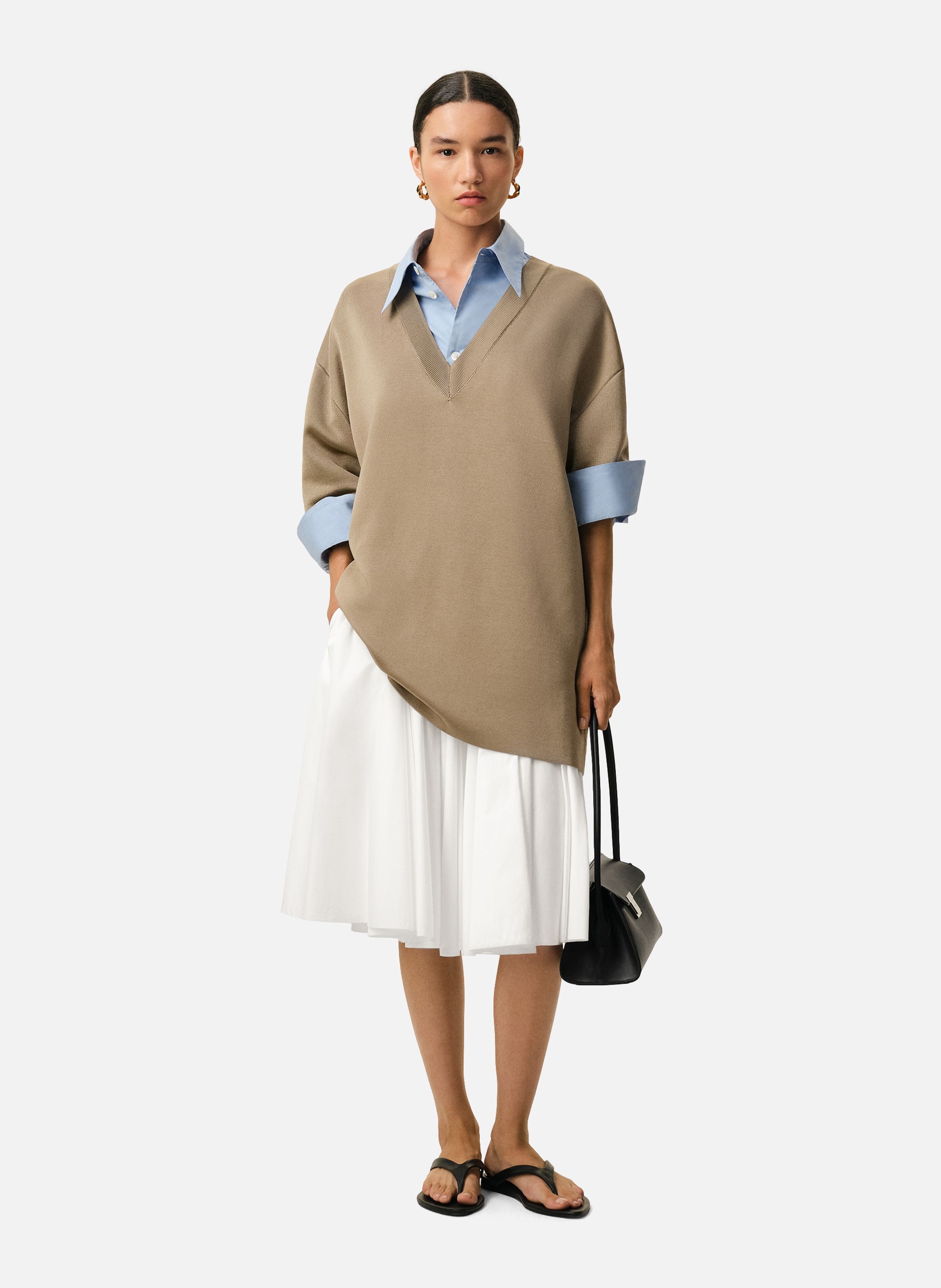 Jupe corolle midi en coton AMI PARIS Blanc