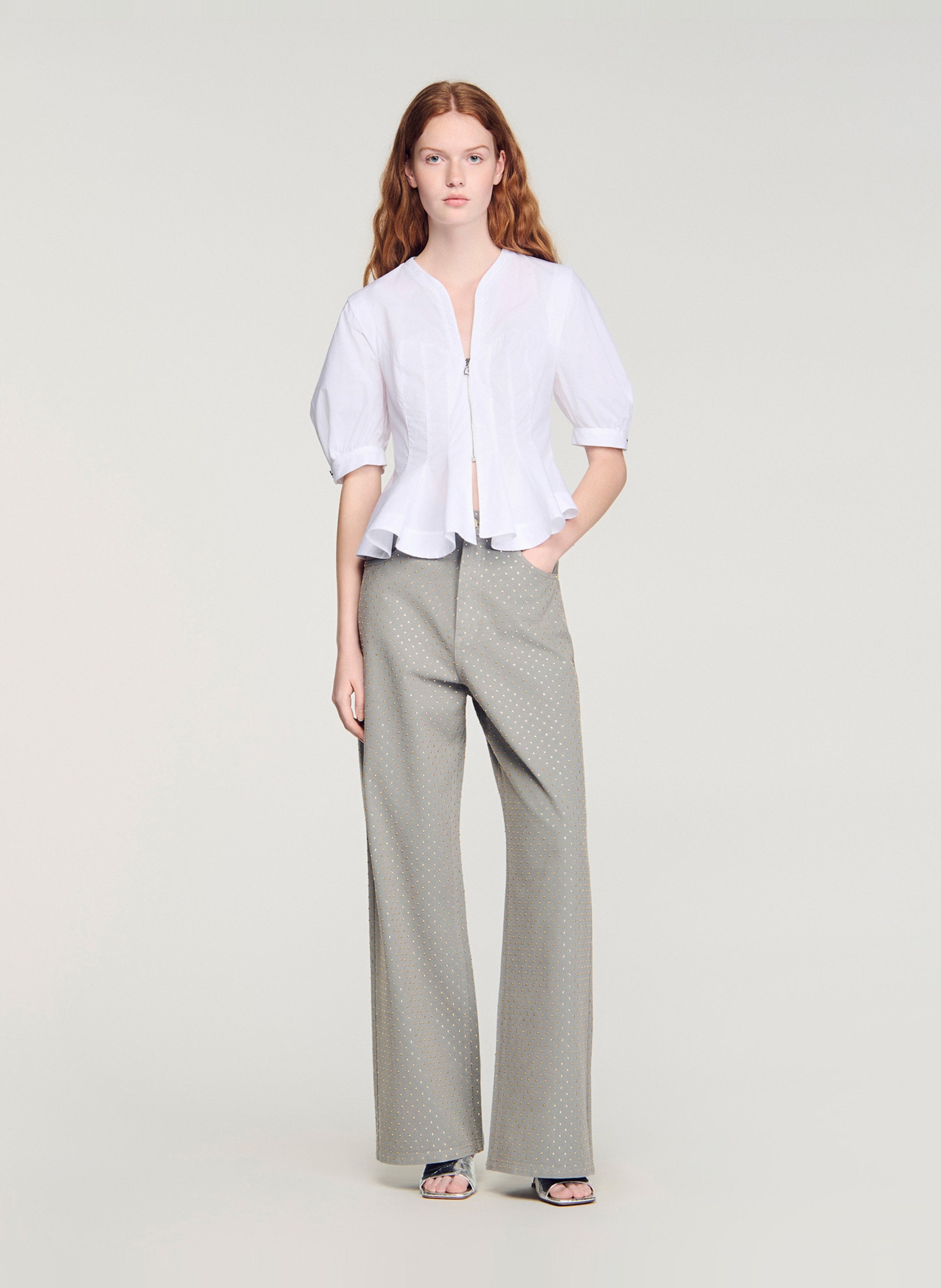 Blouse col v en coton SANDRO Blanc