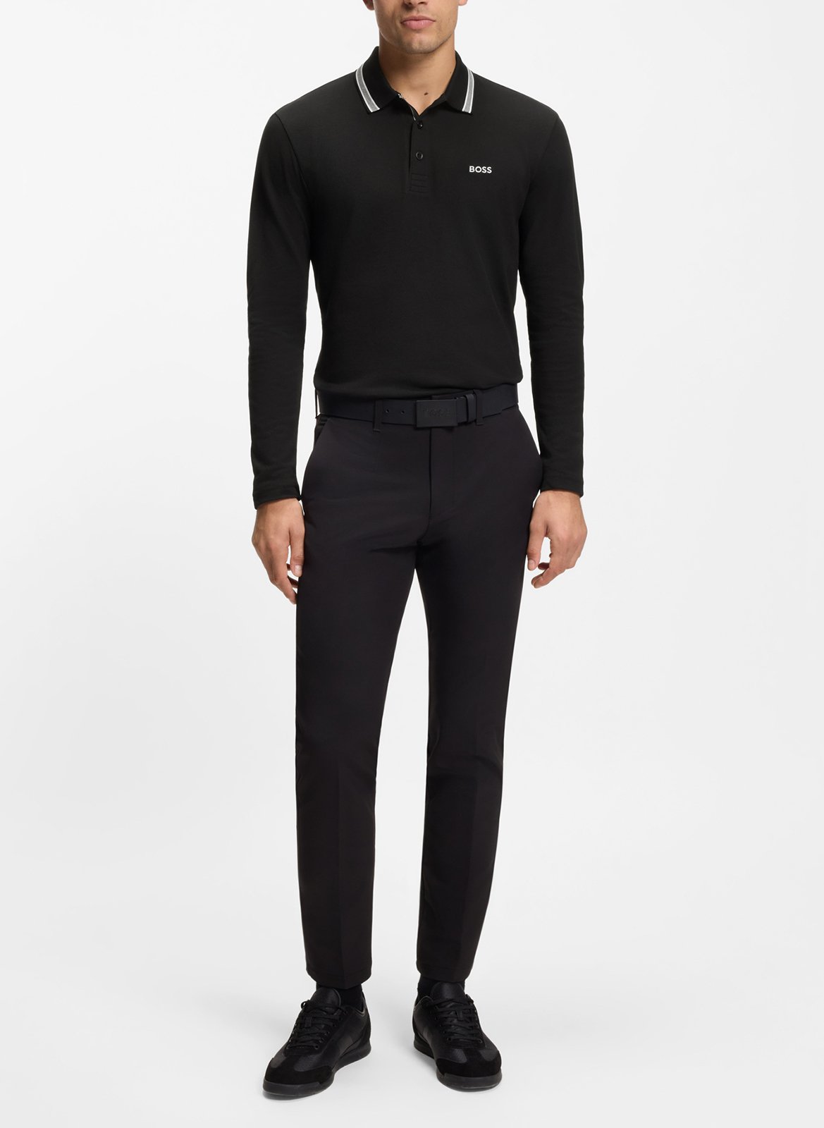 Polo manches longues en coton BOSS Noir