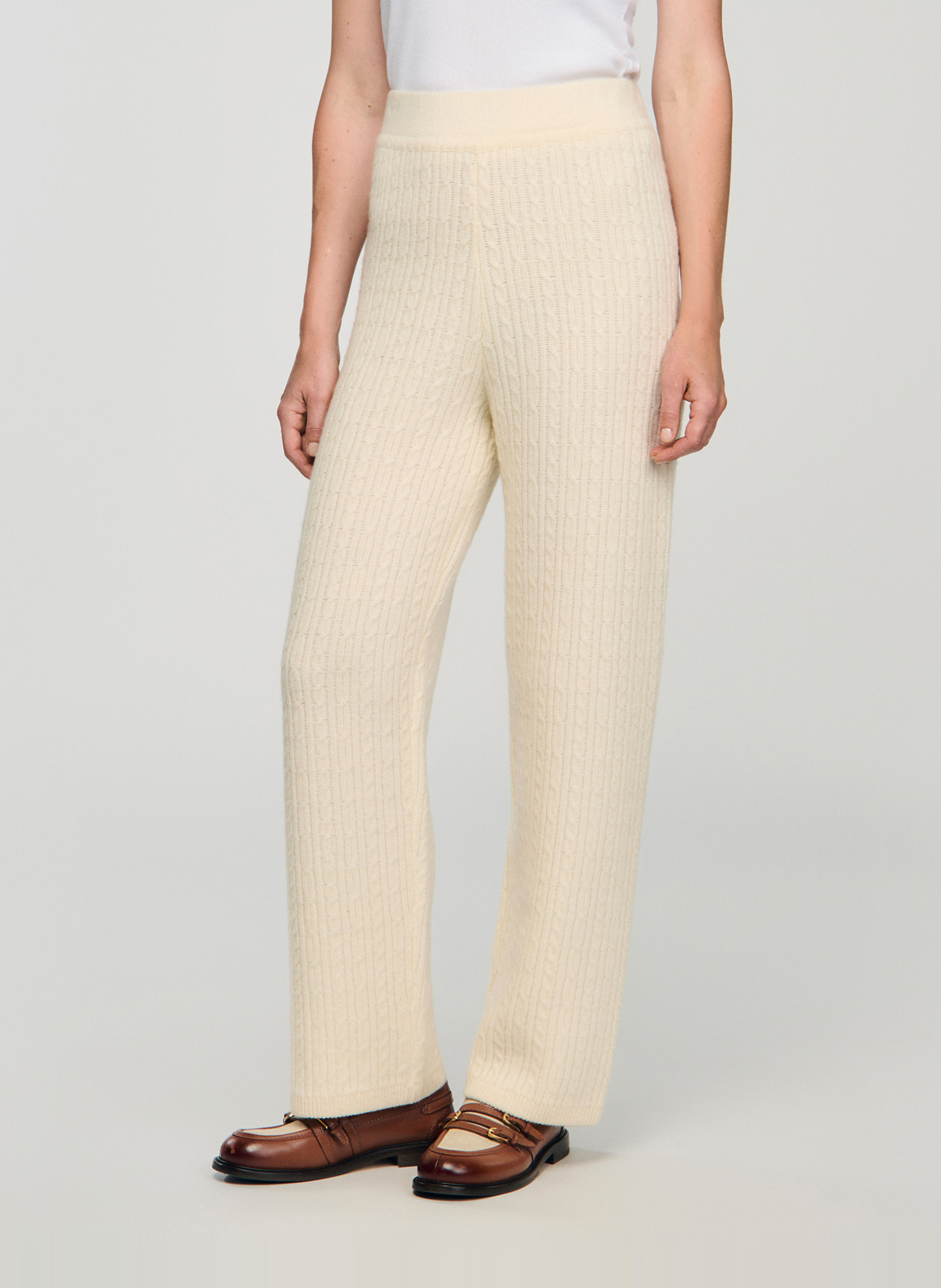 Pantalon droit tressée en laine SANDRO Beige