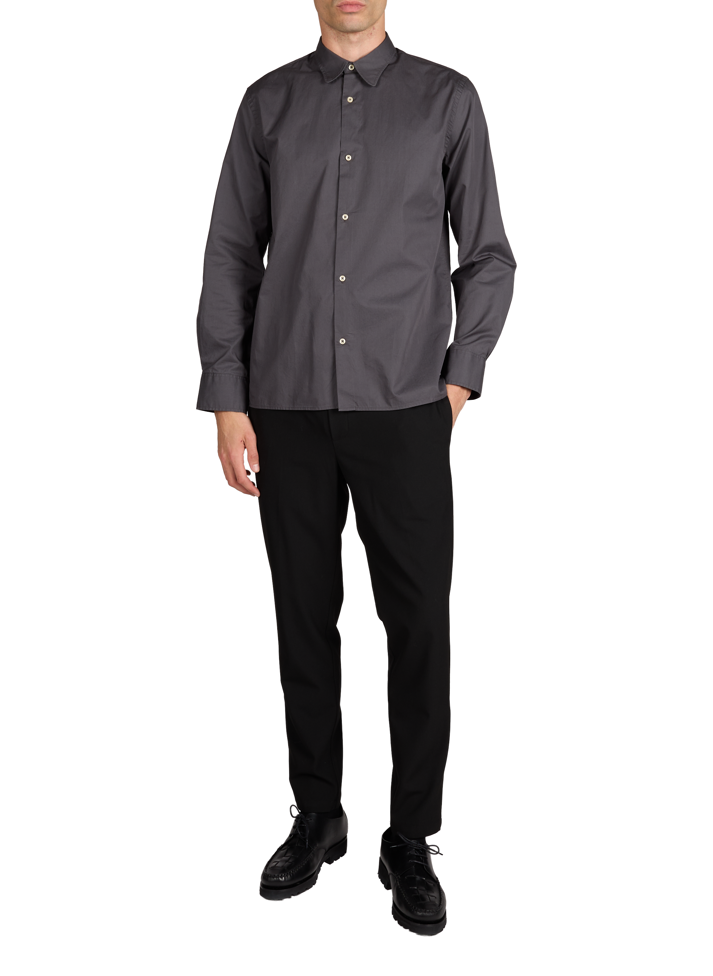 Chemise unie à col plat en coton OFFICINE GENERALE Gris