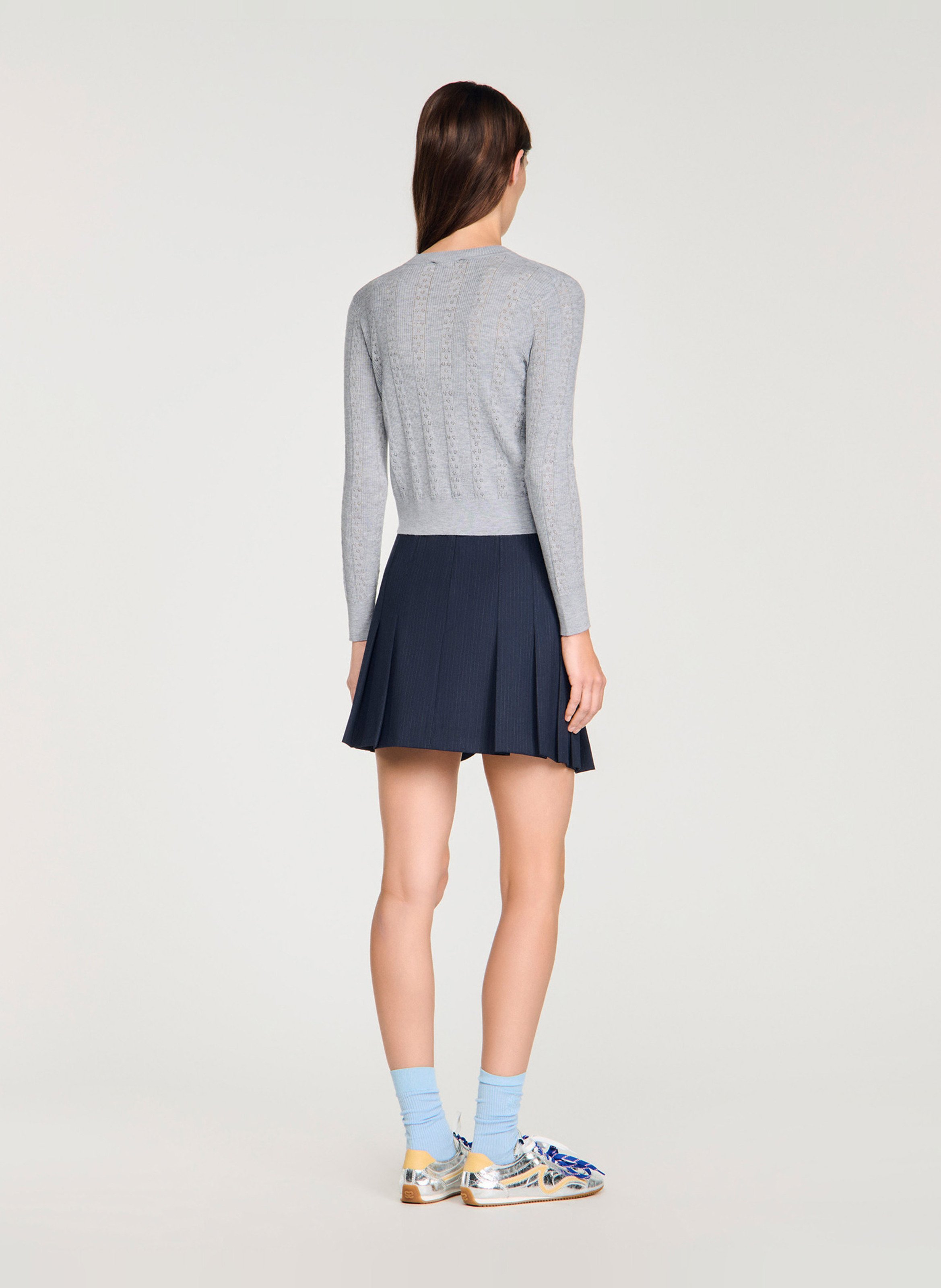 Gilet droit col rond en laine SANDRO Gris