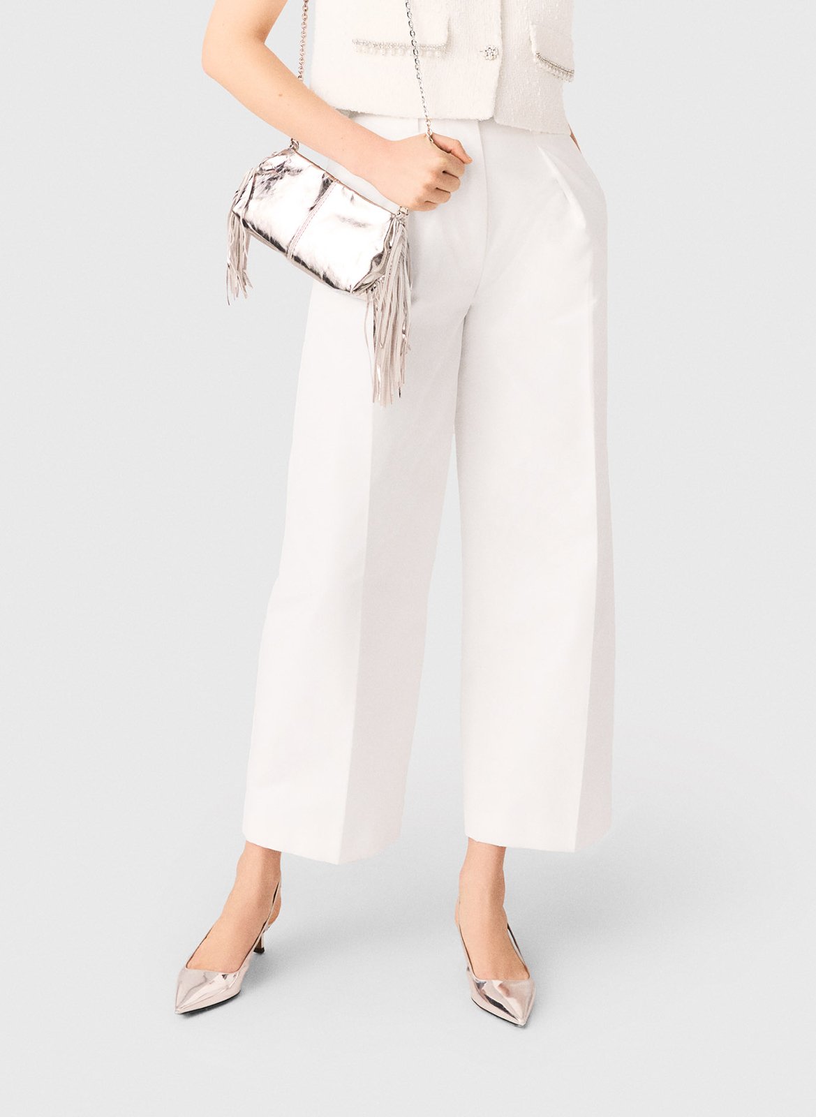 Pantalon large taille haute MAJE Blanc